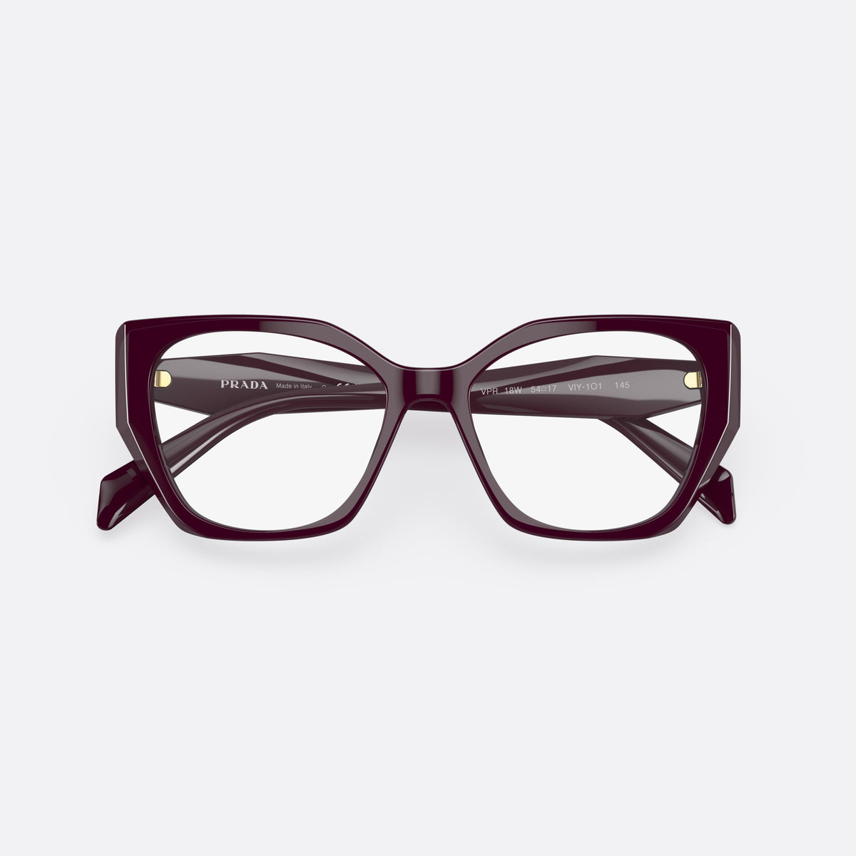Prada PRADA PR 18WV VIY-1O1 eyeglasses, red cat eye frame for women, plain bridge, brand lettering on temples, full-rim frame, folded