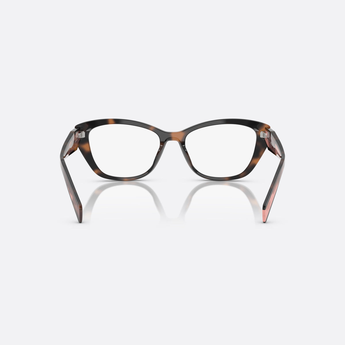 Prada PRADA PR 19WV 23A1O1 eyeglasses, havana cat eye frame for women, plain saddle bridge, brand lettering on temples, back view