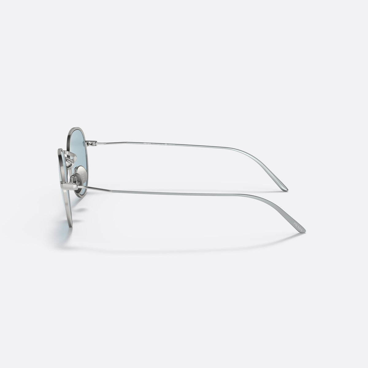 Prada PRADA PR 53WS 05Q-05I sunglasses, silver round frame for men, plain metal bridge, brand lettering on lens, side view