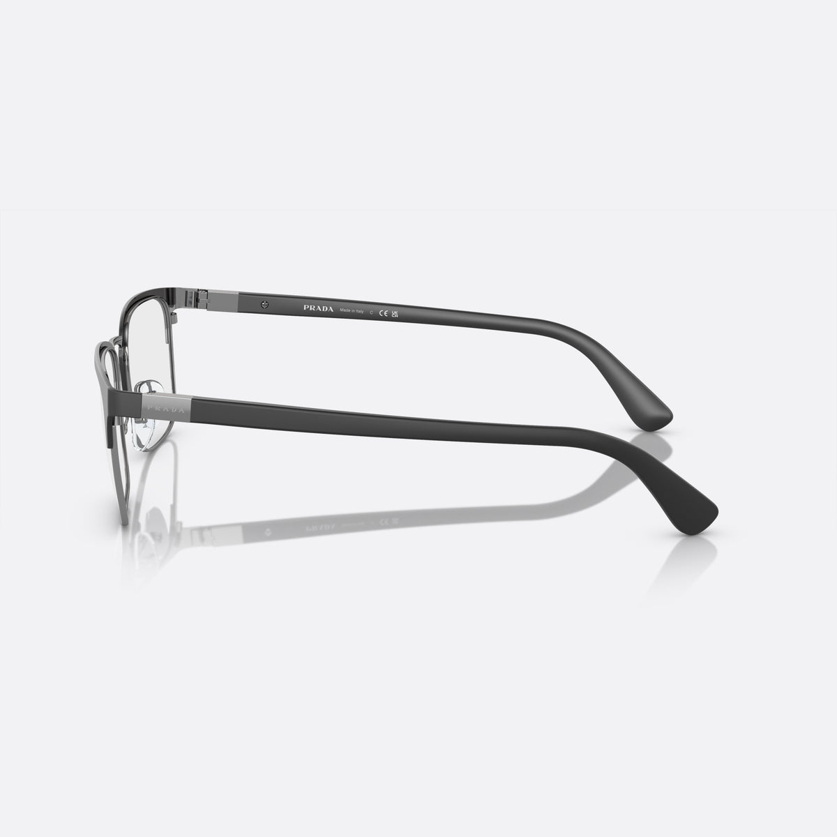 Prada PRADA PR 54TV 1BO-1O1 eyeglasses, black geometric frame for men, double bridge with metal, brand lettering on the temples, side view