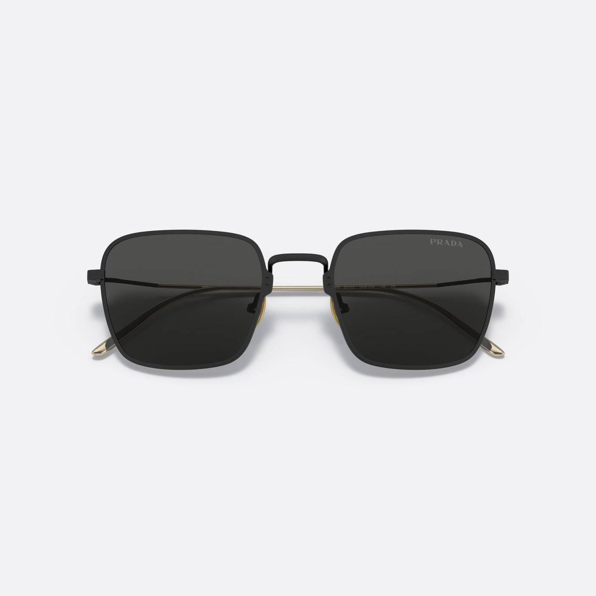 Prada PRADA PR 54WS 04Q-5S0 sunglasses, black geometric frame for women, plain metal bridge, brand lettering on lens, folded