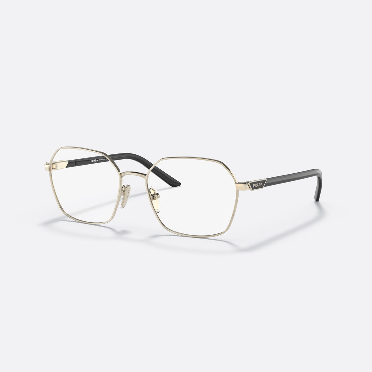 Prada PRADA PR 55YV ZVN-1O1 E eyeglasses, gold geometric frame for women, plain metal bridge, brand logo plaque on temple