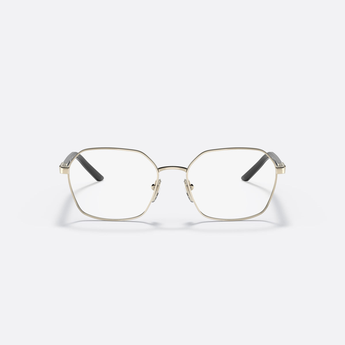 Prada PRADA PR 55YV ZVN-1O1 E eyeglasses, gold geometric frame for women, plain metal bridge, brand logo plaque on temple, front view