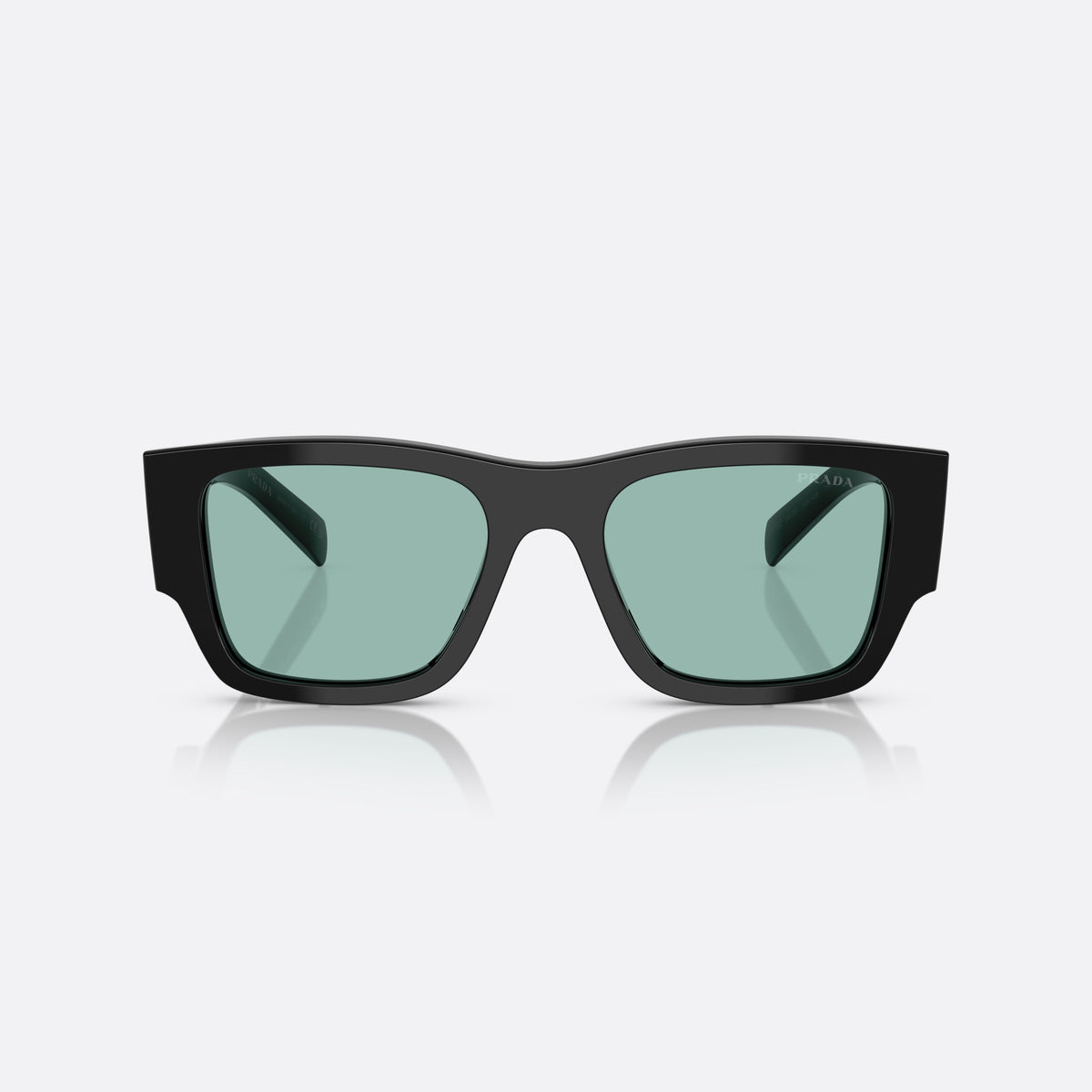 Prada Symbole PR 10ZS 16K40K BKGR sunglasses, black pantos frame for men, plain bridge, triangular brand logo plaque on temple, front view