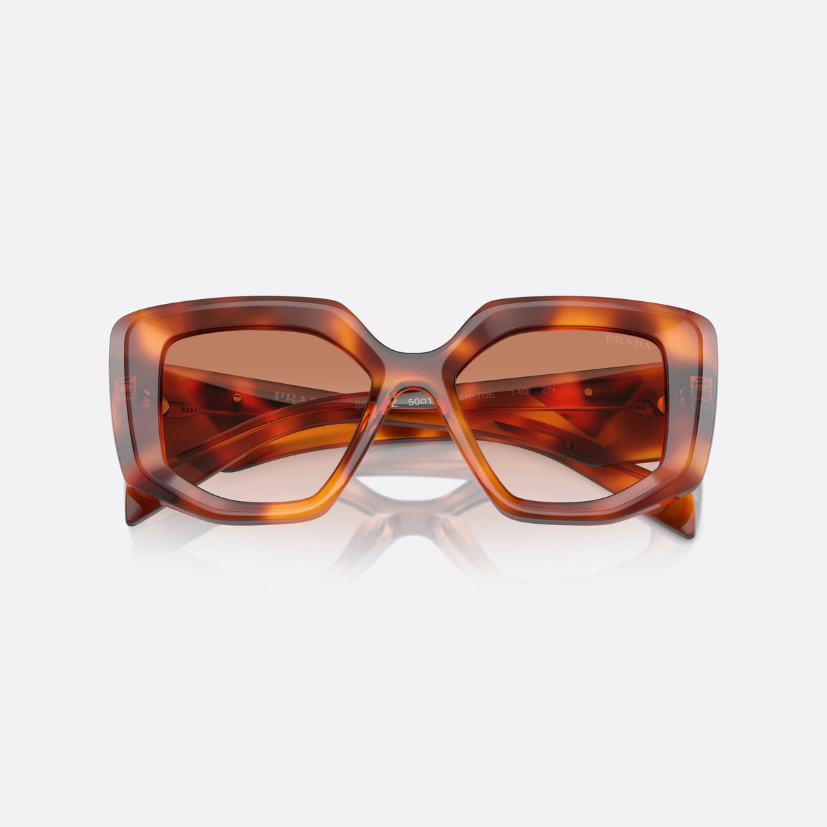 Prada Symbole PR 14ZS 18R70E sunglasses, brown geometric frame for women, plain integrated bridge, brand lettering on temples, folded