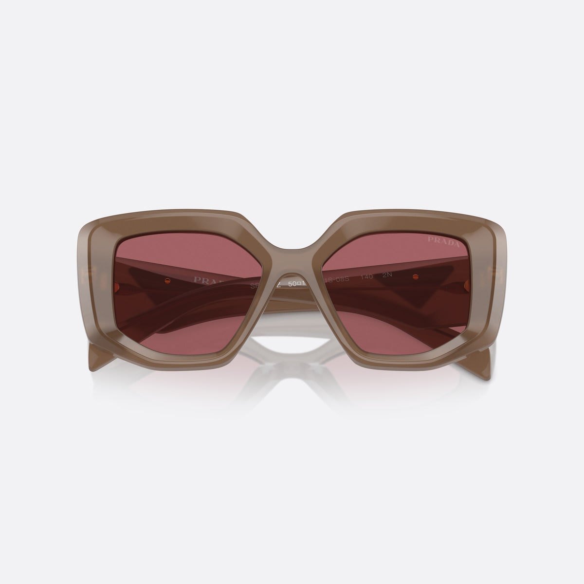 Prada Symbole PR 14ZS 50 11S08S sunglasses, brown geometric frame for women, plain integrated bridge, brand logo on temple plaque, folded