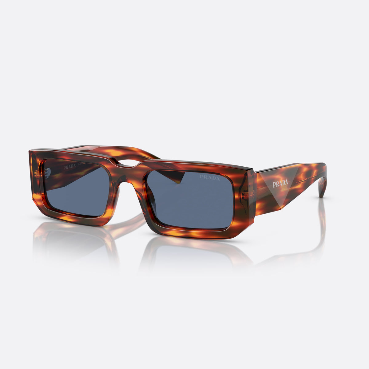 Prada Symbole PR 17R-06A 06YS sunglasses, havana rectangle frame for men, plain double bridge, brand logo on temple