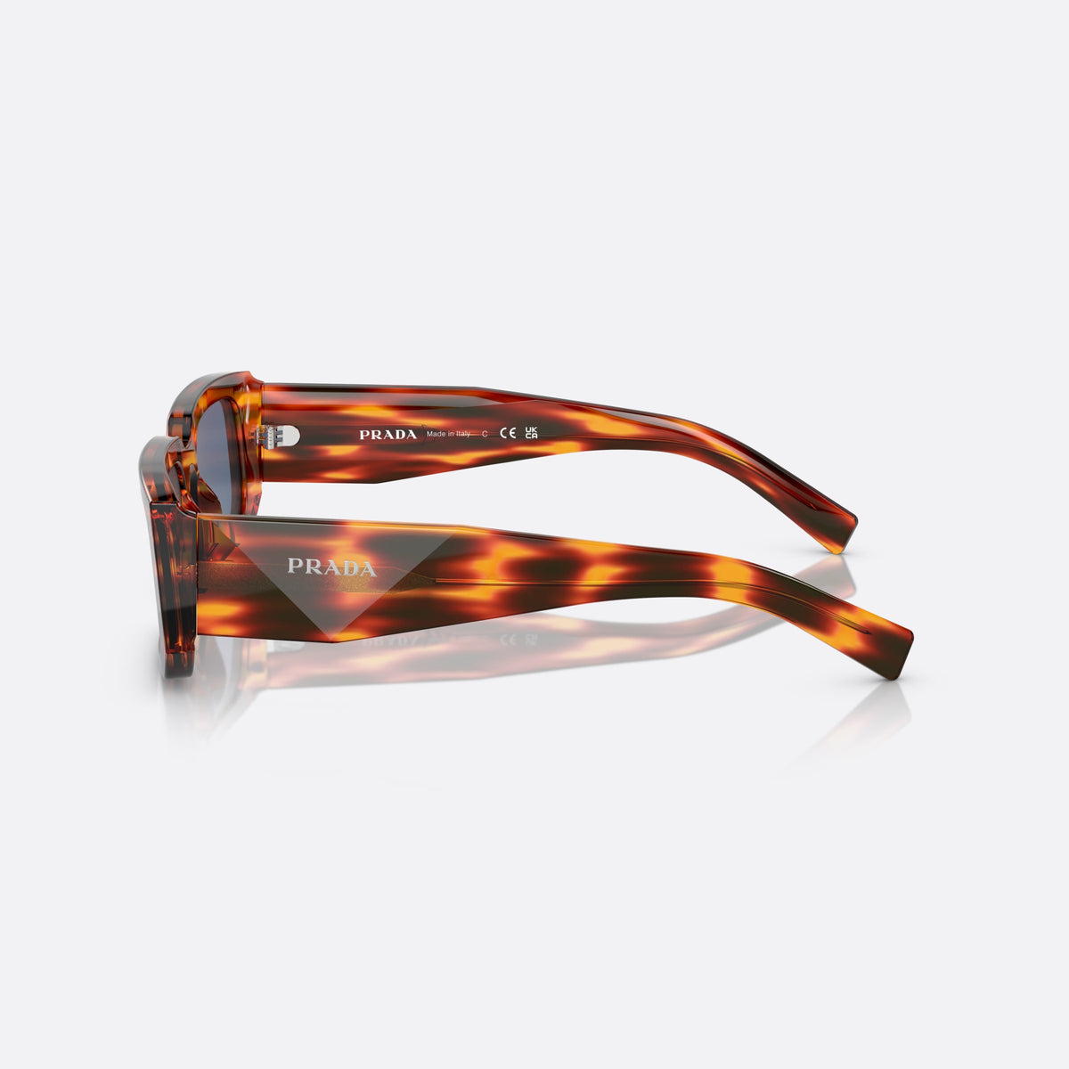 Prada Symbole PR 17R-06A 06YS sunglasses, havana rectangle frame for men, plain double bridge, brand logo on temple, side view