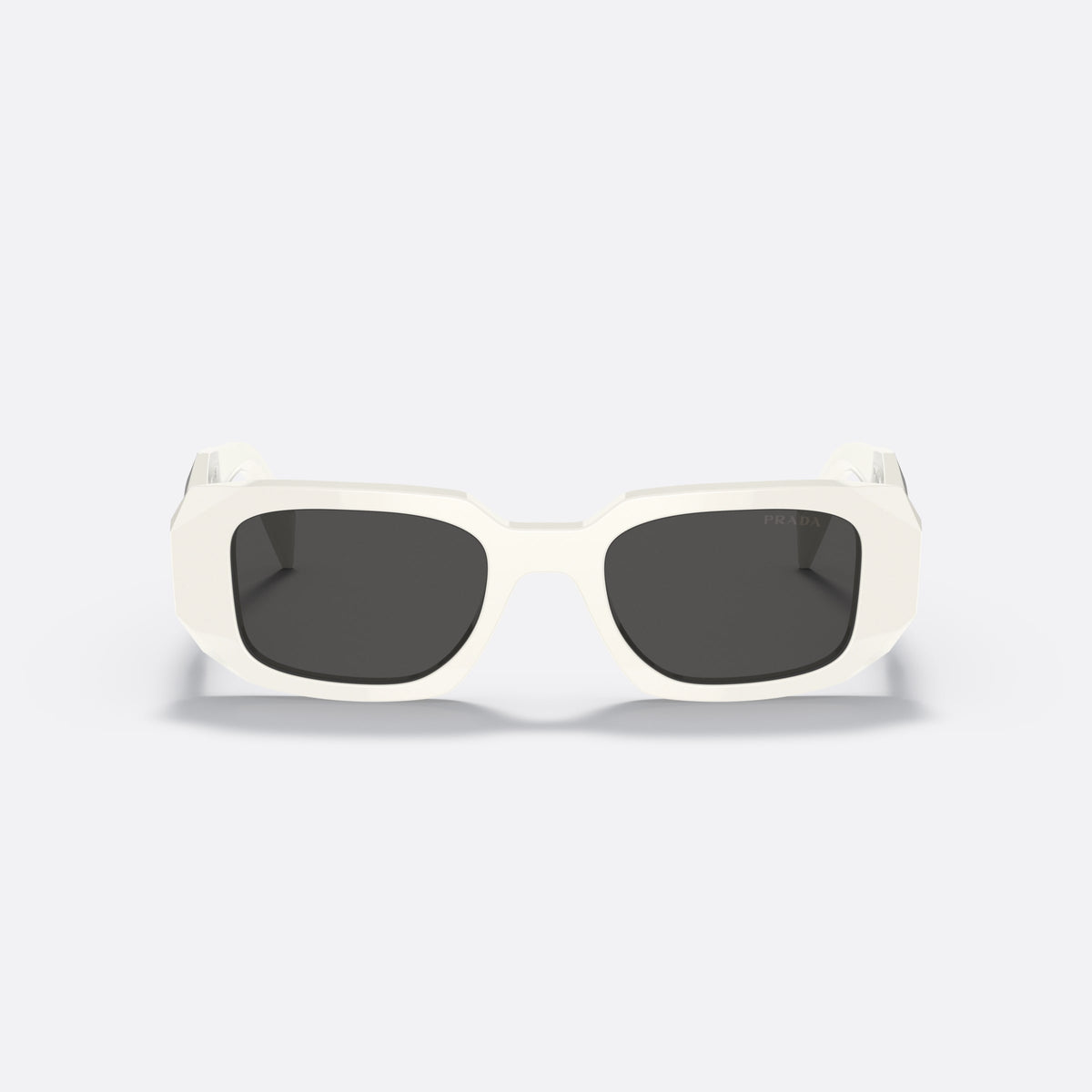 Prada Symbole PR 17WS 142-5S0 sunglasses, white geometric frame for women, plain bridge, brand lettering on temples, full-rim frame, front view