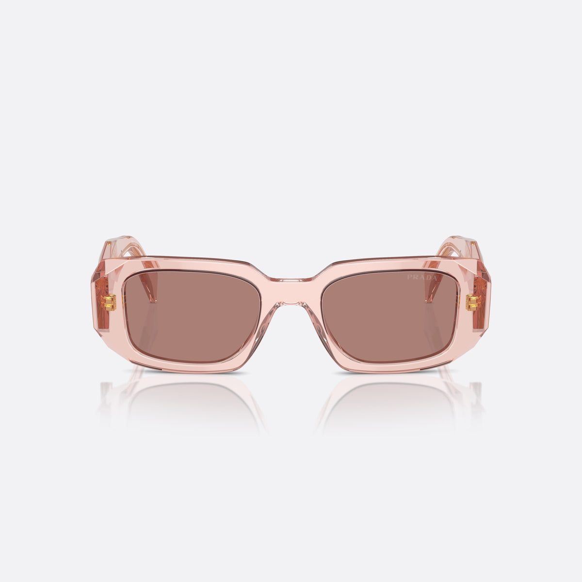 Prada Symbole PR 17WS 19Q10D sunglasses, pink geometric frame for women, plain bridge, brand lettering on temples, full rim frame, front view