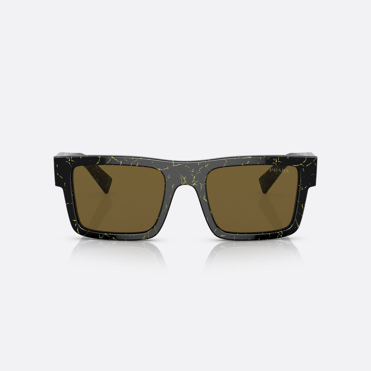 Prada Symbole PR 19WS 19D-01T sunglasses, black geometric frame for men, plain bridge, brand lettering on temples, full-rim frame, front view