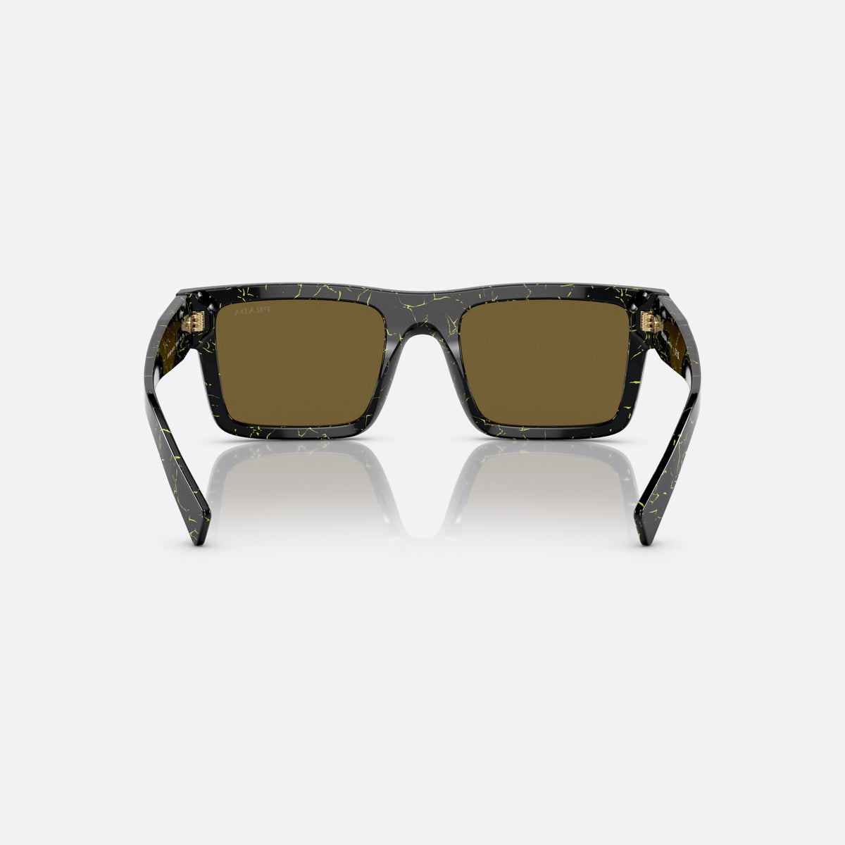 Prada Symbole PR 19WS 19D-01T sunglasses, black geometric frame for men, plain bridge, brand lettering on temples, full-rim frame, back view