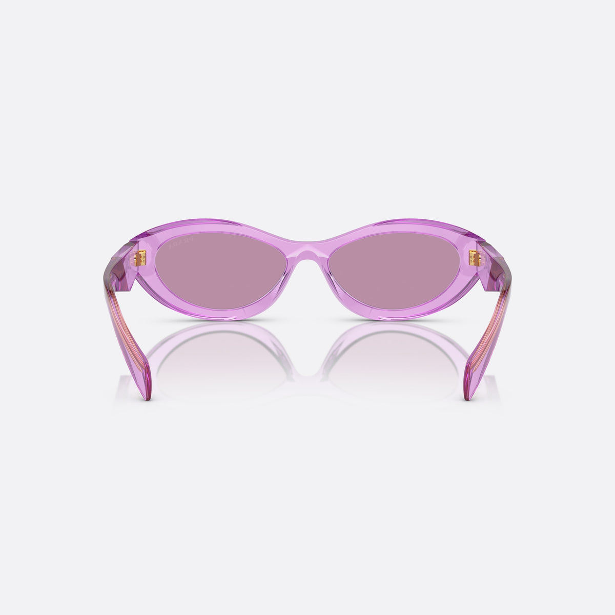 Prada Symbole PR 26ZS 13R07Q sunglasses, pink oval frame, unisex, plain bridge, brand logo on temples, wide tapered temples, back view
