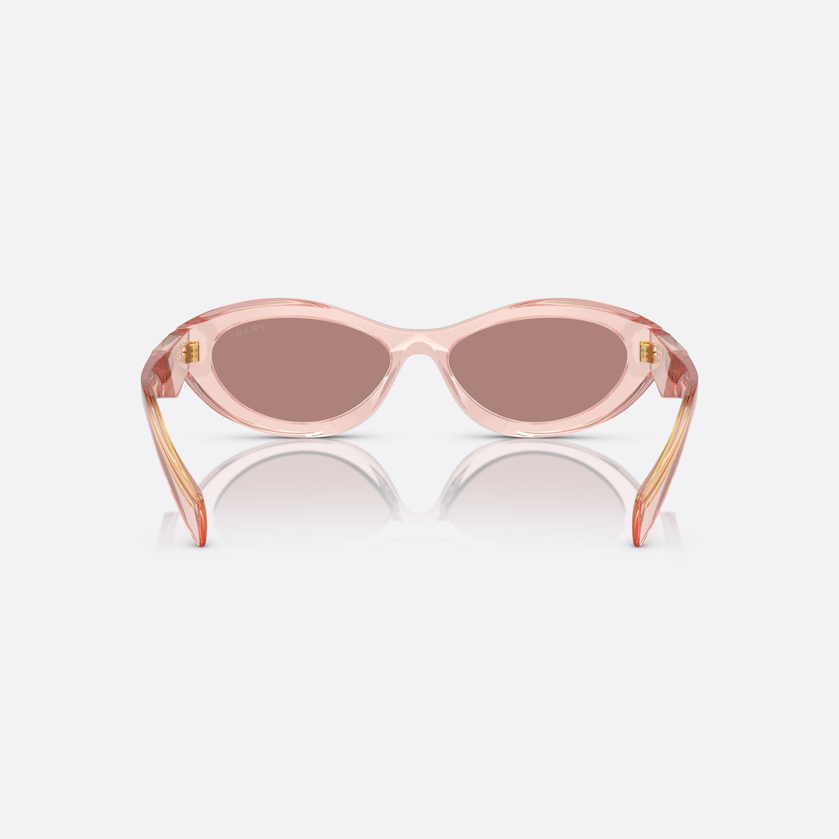 Prada Symbole PR 26ZS 19Q10D sunglasses, pink cat eye frame for women, plain bridge, brand logo plaque on temple, back view