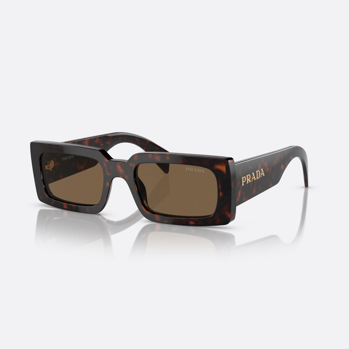 Prada Talc PR A07S 52-20 16N-5Y1 G sunglasses, brown geometric frame for women, plain double-style bridge, brand lettering on temples