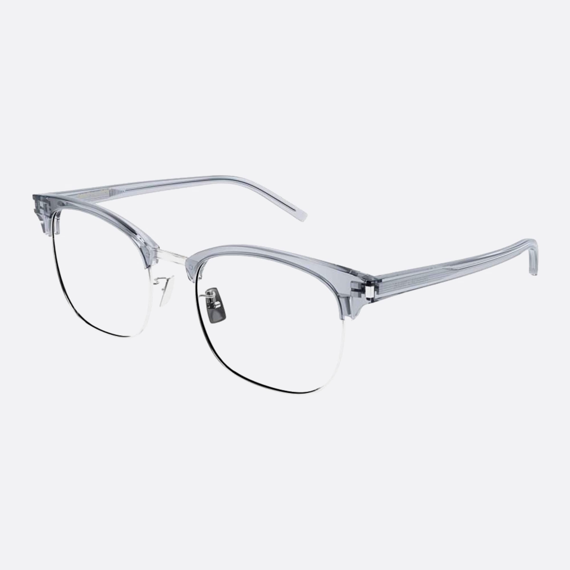 Saint 54mm Laurent Silver Geometric Unisex Eyeglasses - Side View