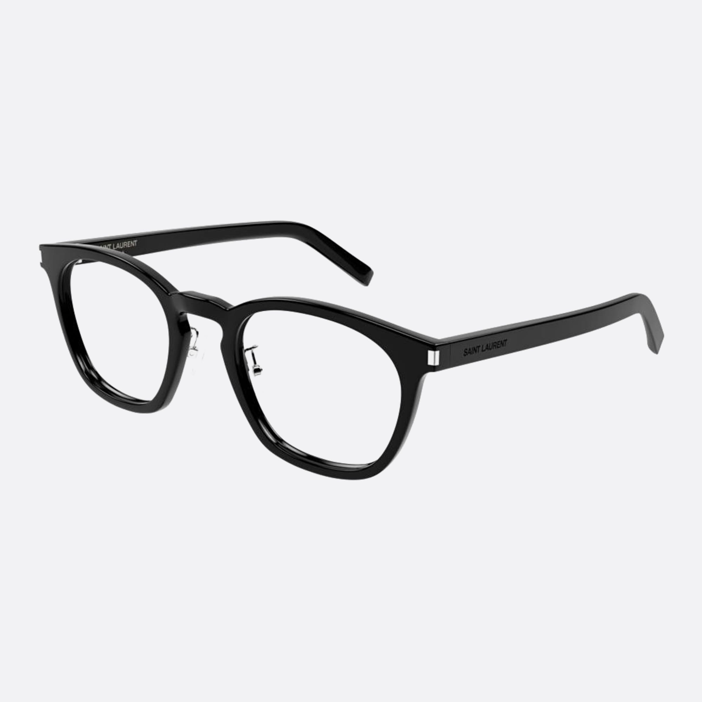 Saint 49mm Laurent Black Squared Unisex Eyeglasses - Side View