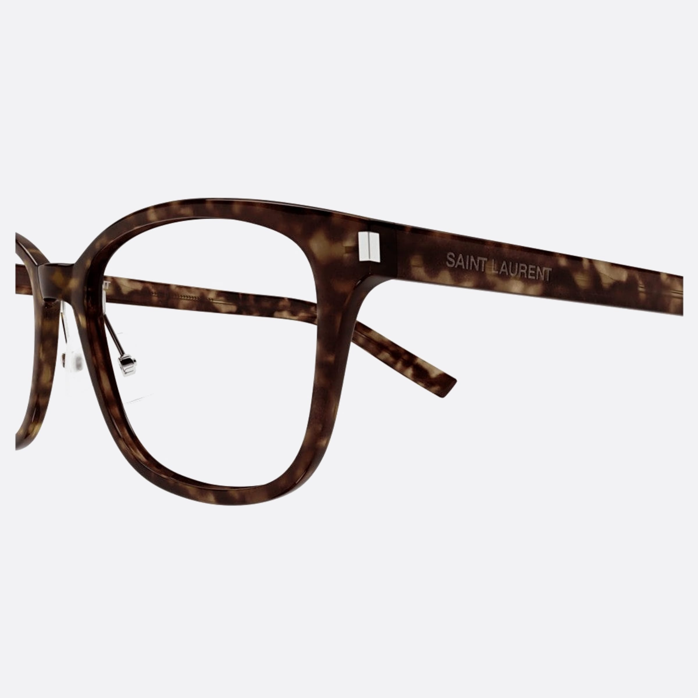 Saint 53mm Laurent Slim Havana Squared Unisex Eyeglasses - Detail View