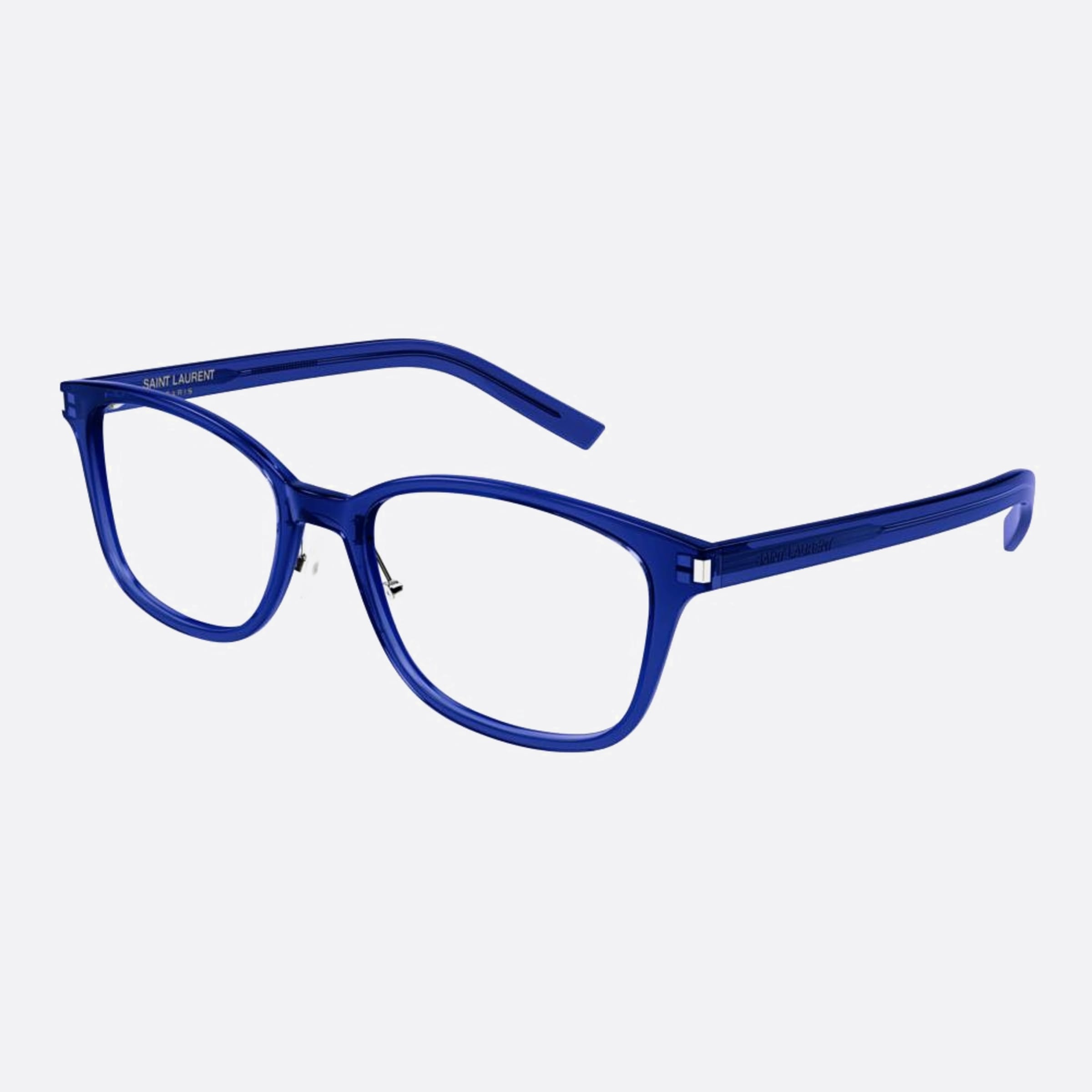Saint 53mm Laurent Slim Blue Squared Unisex Eyeglasses - Side View