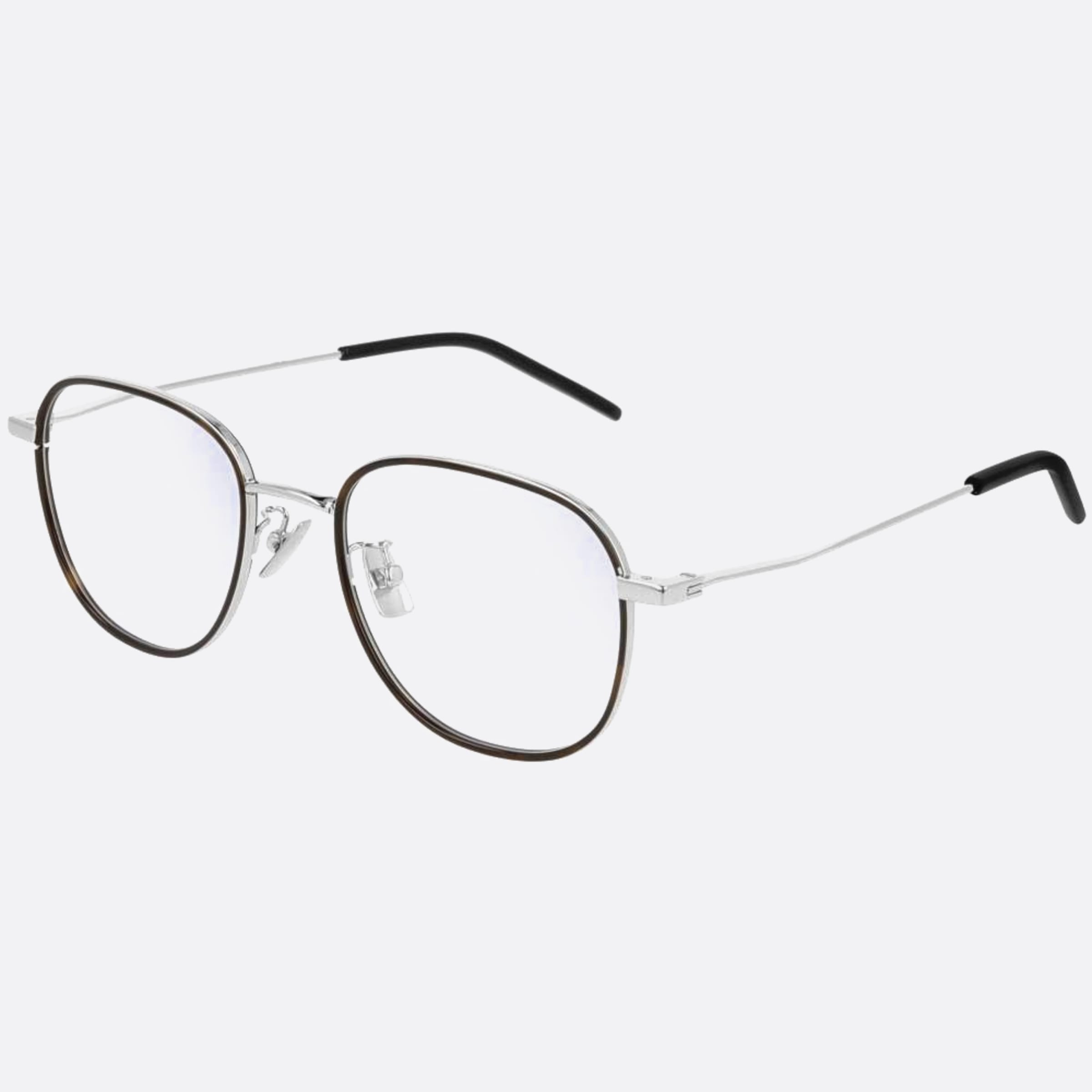 Saint 48mm Laurent Silver Geometric Unisex Eyeglasses - Side View