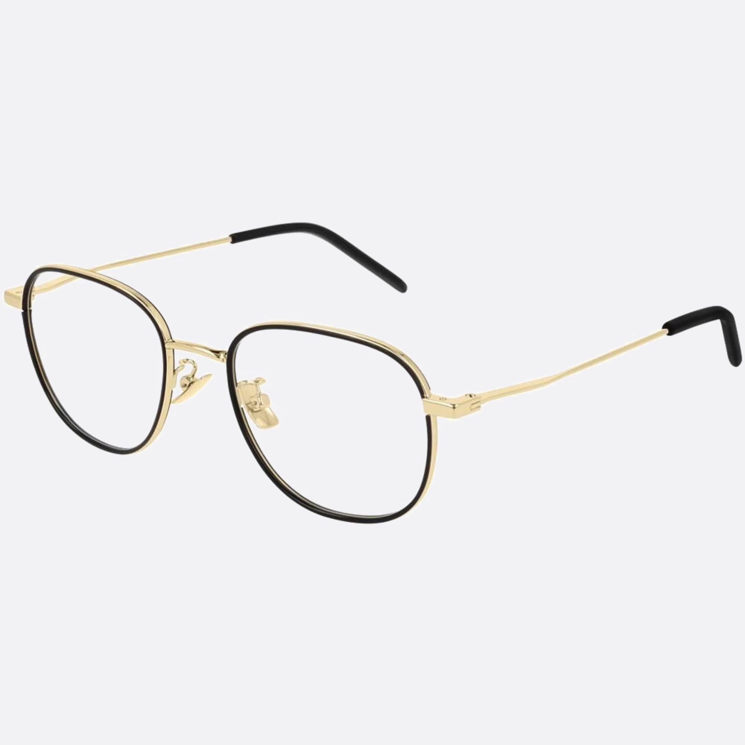 Saint 48mm Laurent Gold Geometric Unisex Eyeglasses - Side View