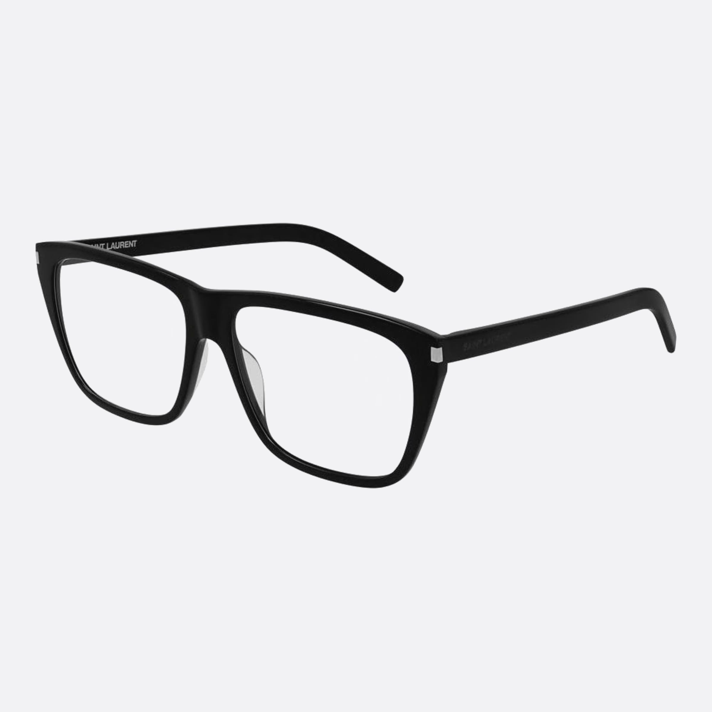 Saint 57mm Laurent Slim Black Geometric Unisex Eyeglasses - Side View