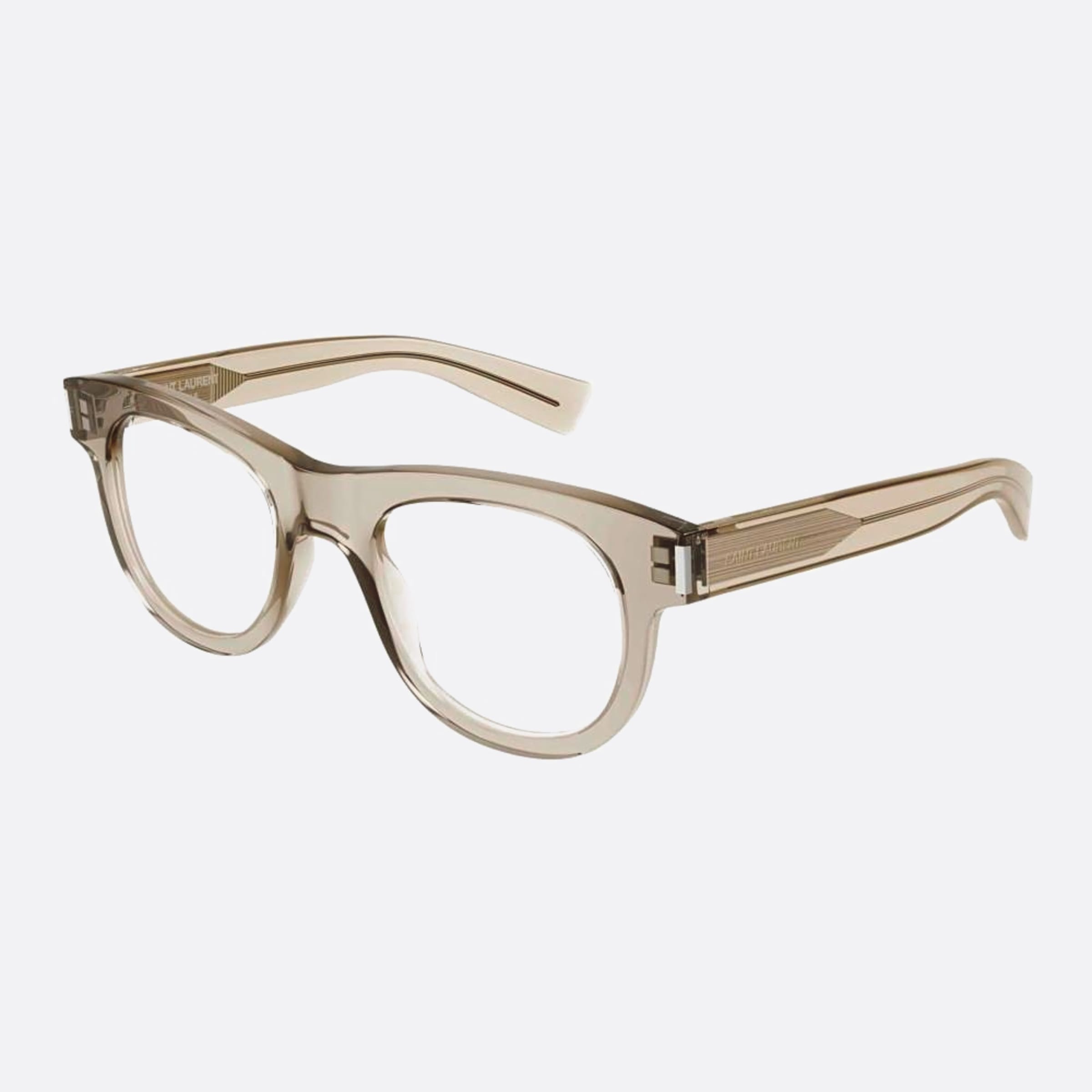 Saint 49mm Laurent Opt Grey Round Unisex Eyeglasses - Side View