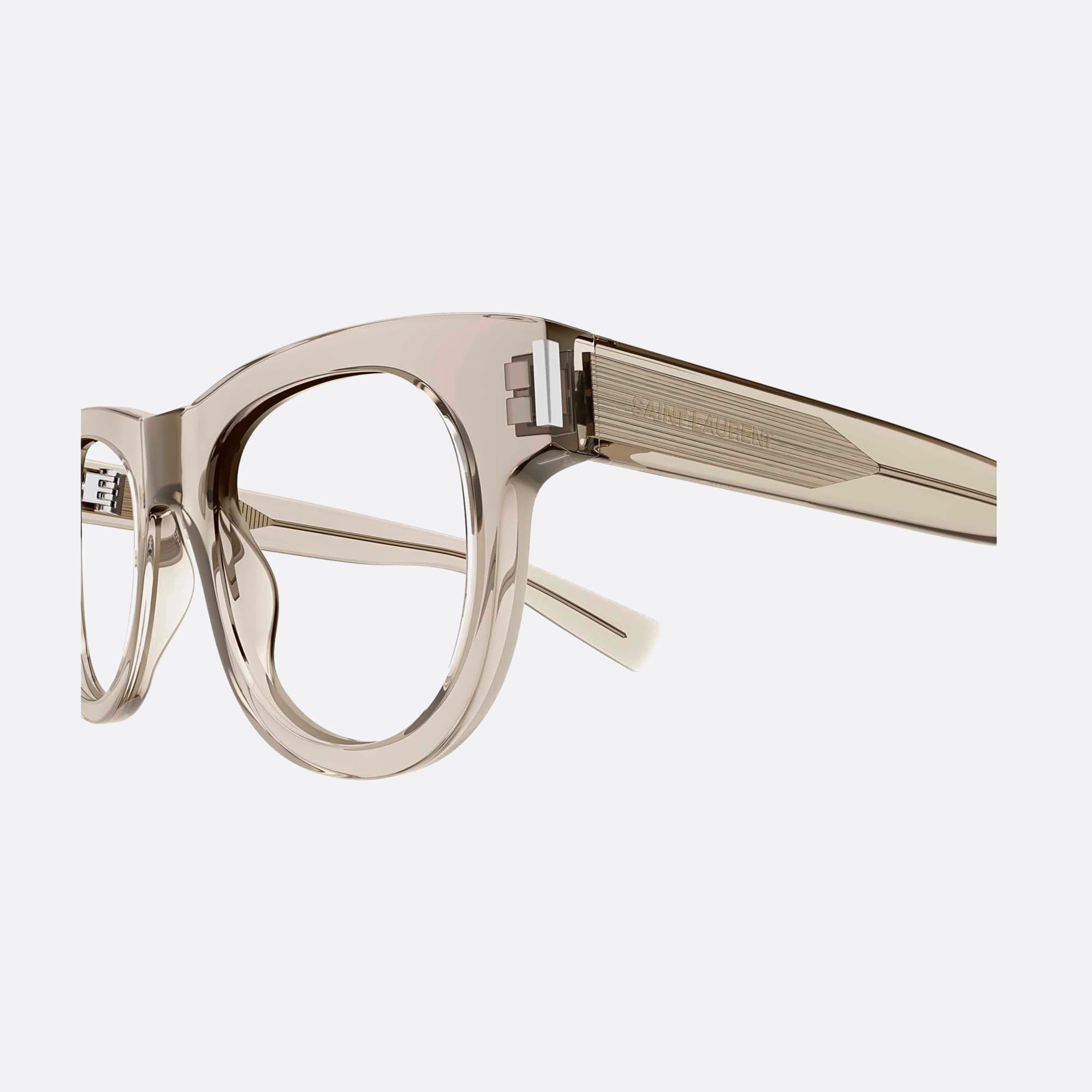 Saint 49mm Laurent Opt Grey Round Unisex Eyeglasses - Detail View