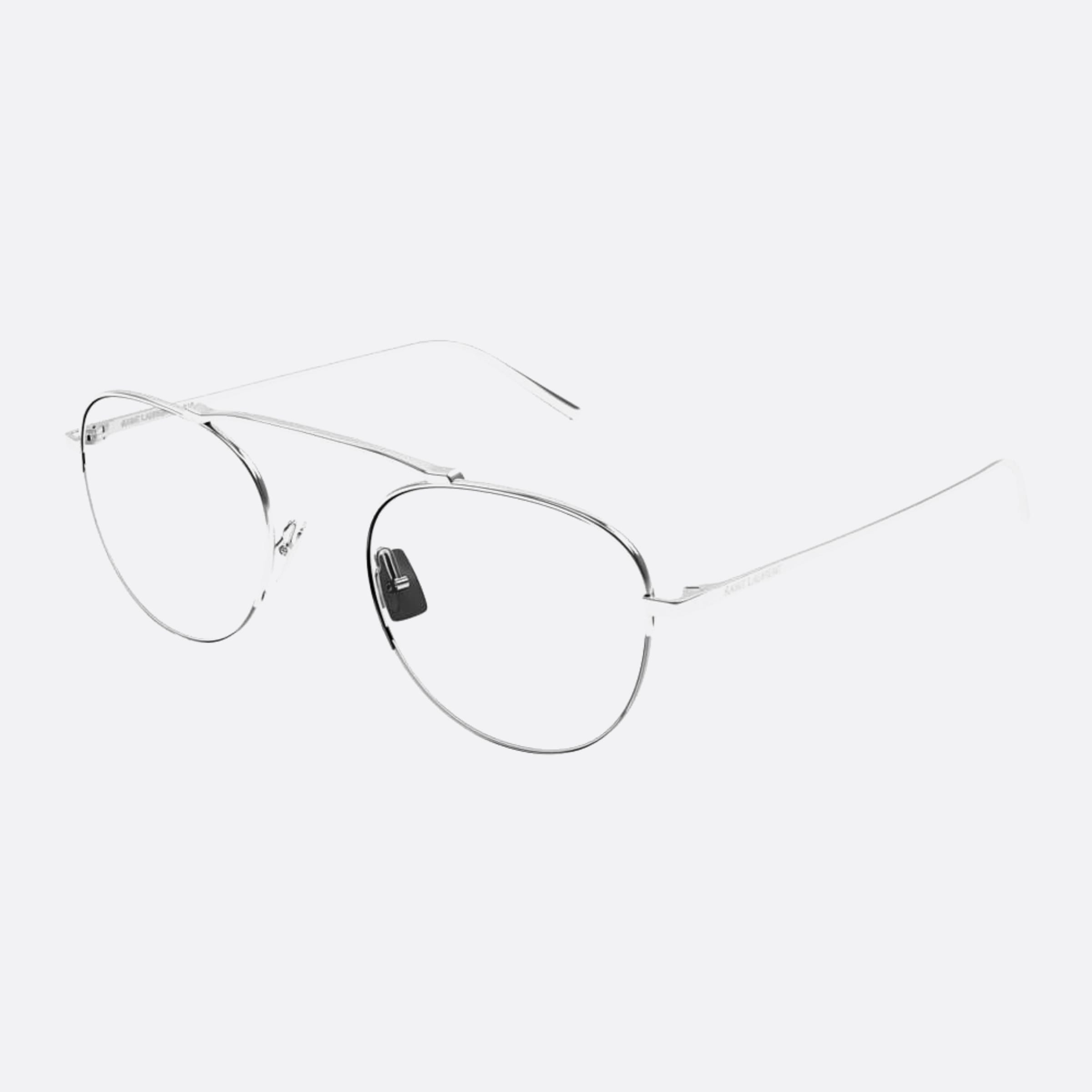 Saint 51mm Laurent Silver Round Unisex Eyeglasses - Side View