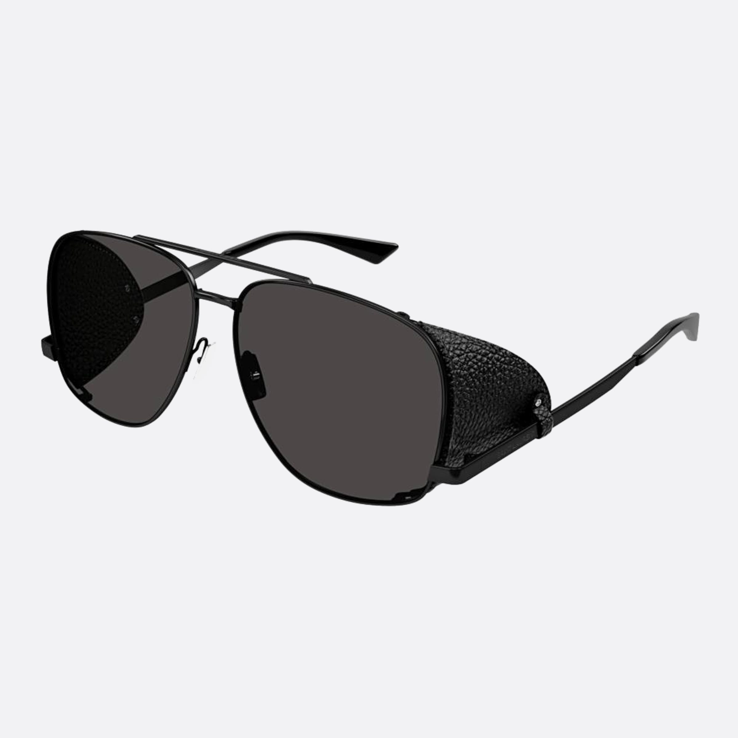 Saint 59mm Laurent Leon Leather Spoiler Black Pilot Man Sunglasses - Side View
