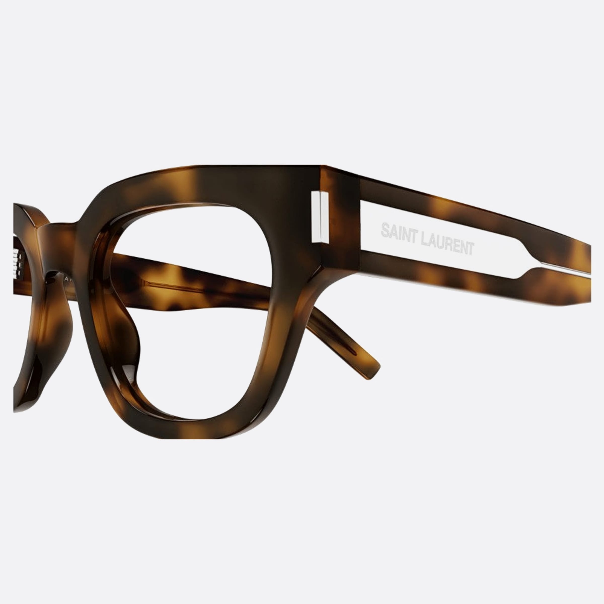 Saint 50mm Laurent Havana Squared Unisex Eyeglasses - Detail View