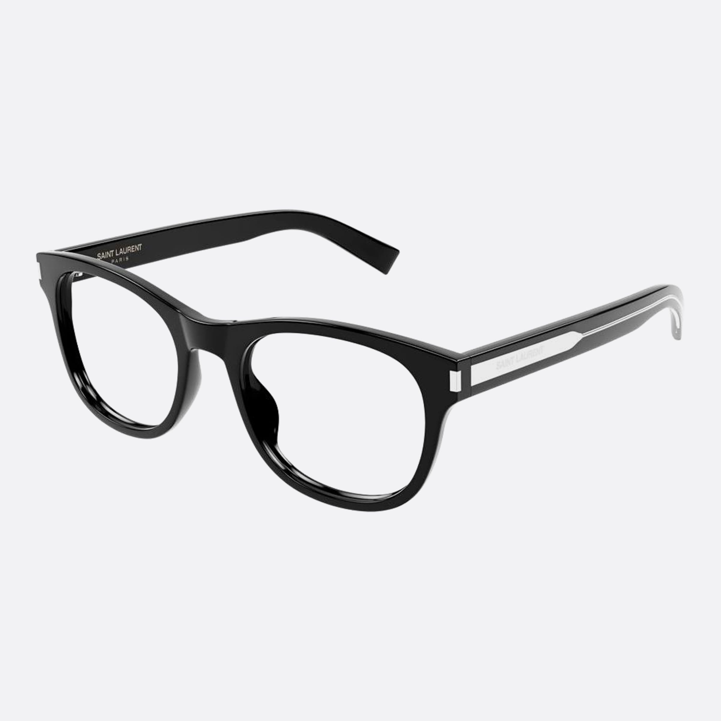 Saint 53mm Laurent Black Squared Unisex Eyeglasses - Side View