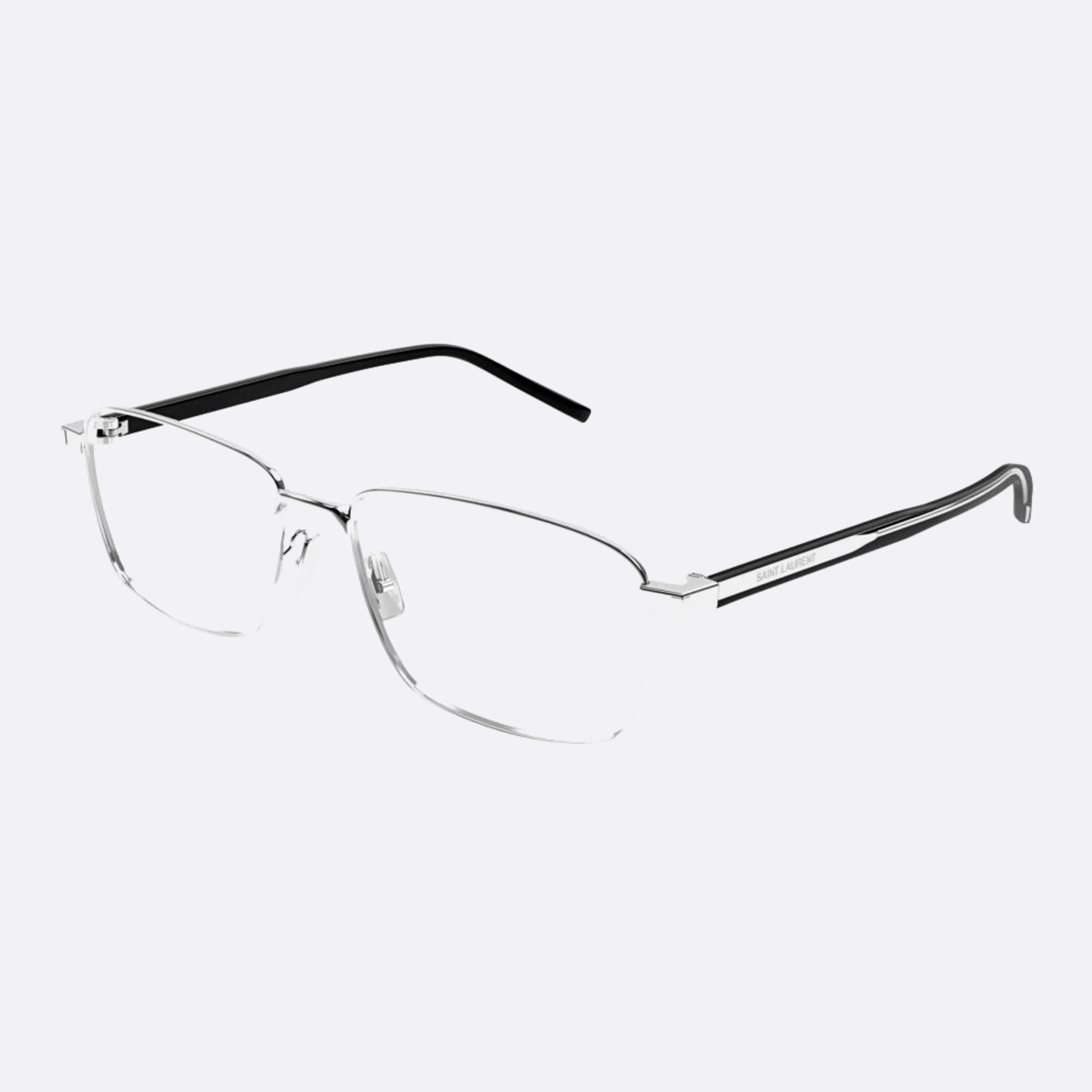 Saint 55mm Laurent Silver Squared Unisex Eyeglasses - Side View