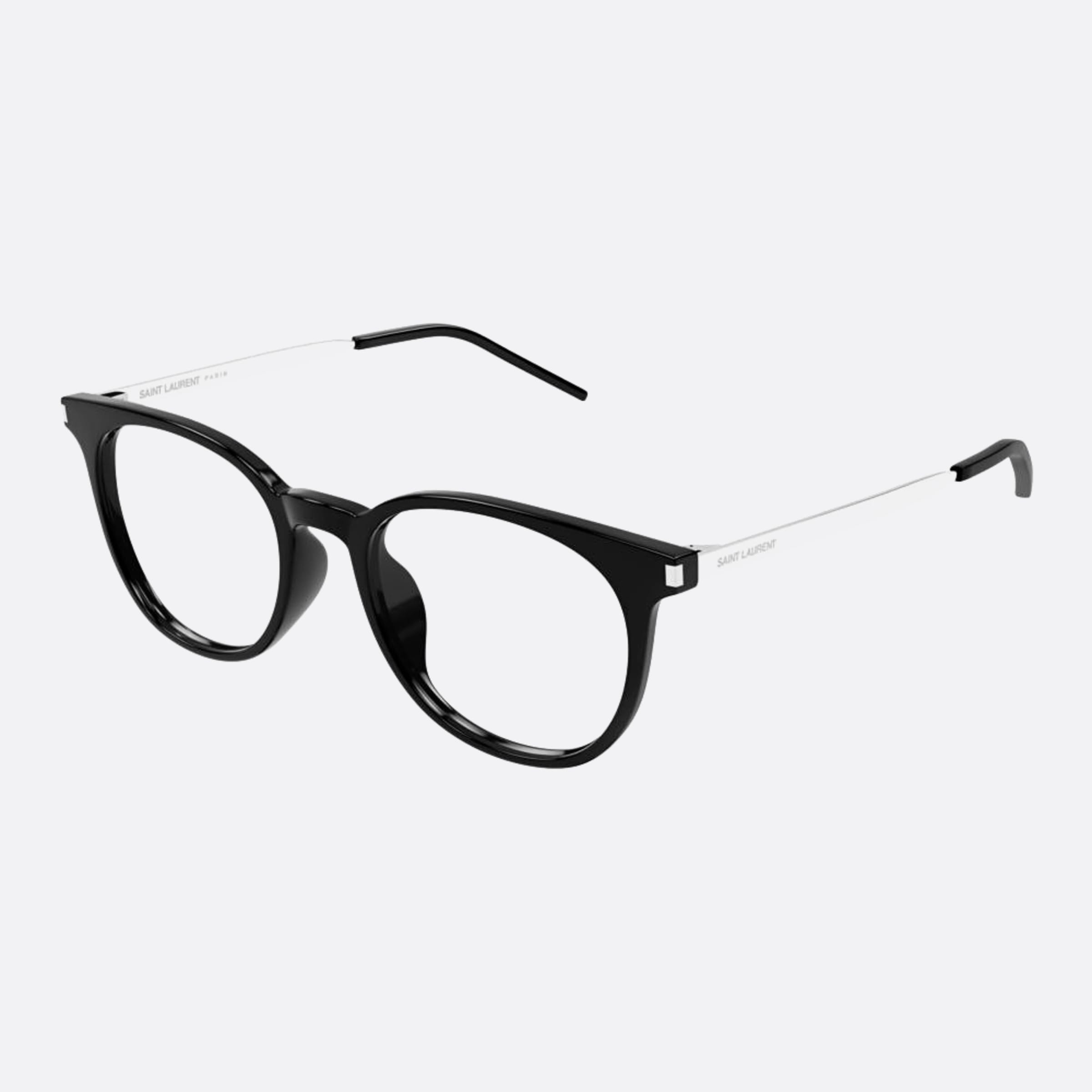 Saint 52mm Laurent Black Round Unisex Eyeglasses - Side View