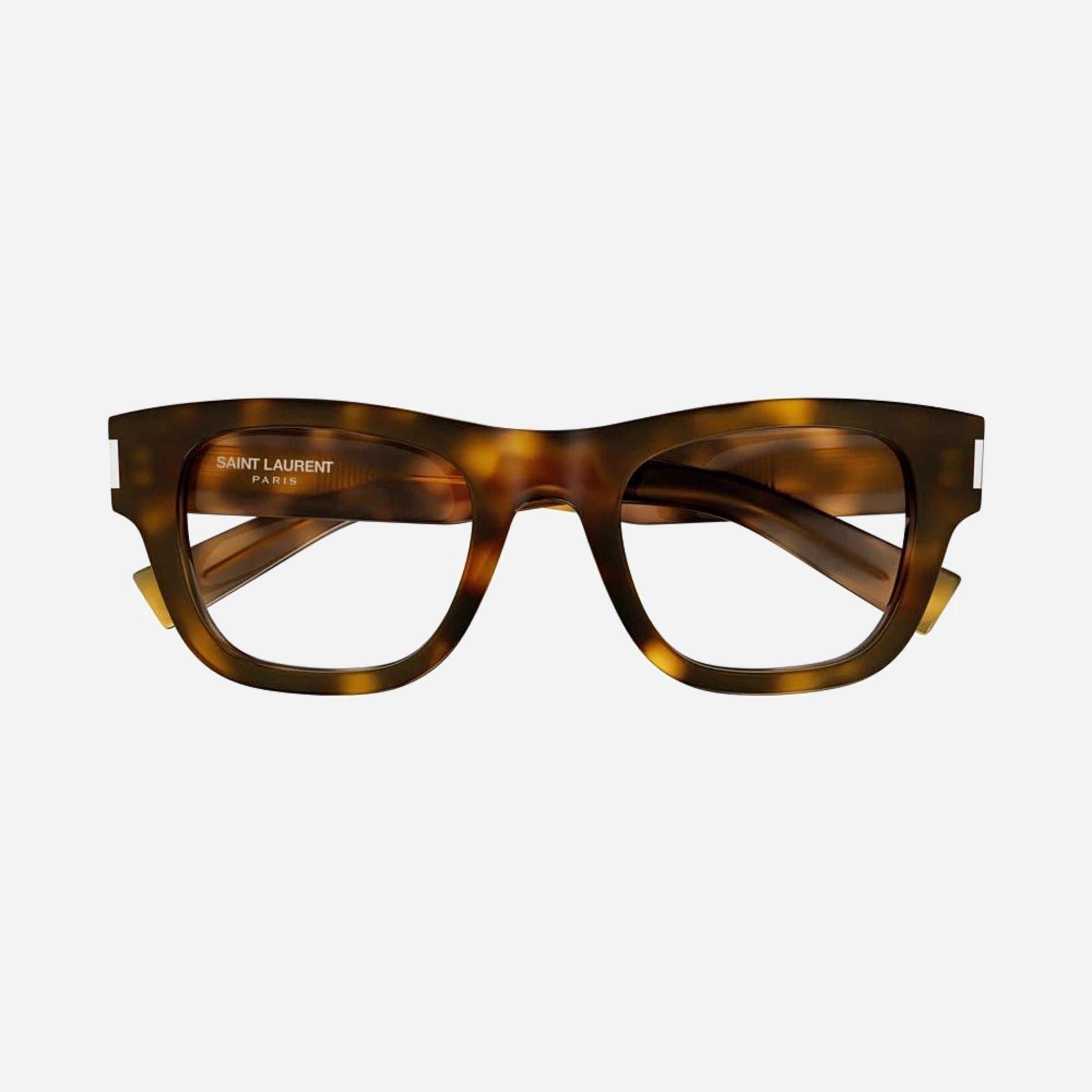 Saint 50mm Laurent Havana Squared Unisex Eyeglasses - Detail View