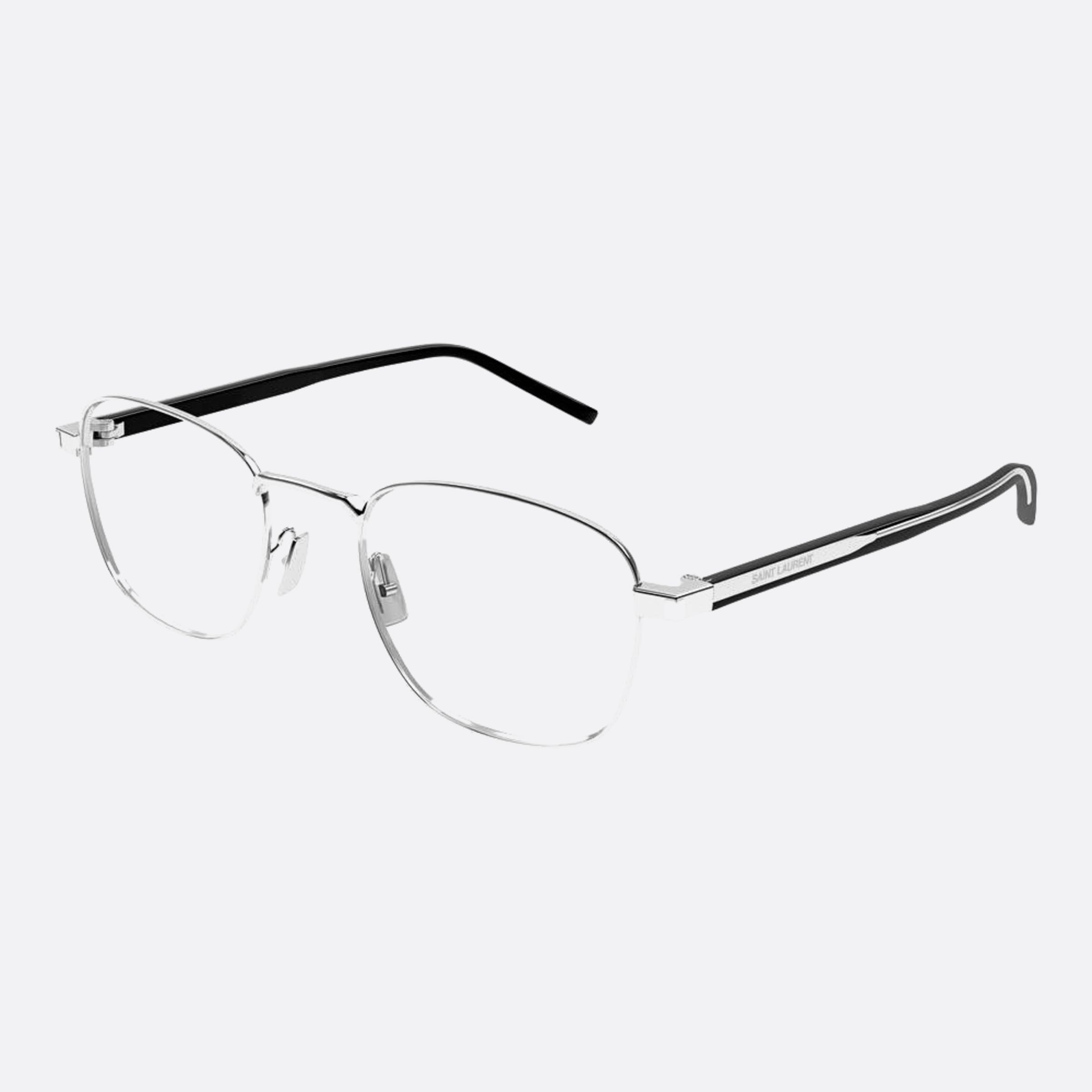 Saint 51mm Laurent Silver Round Unisex Eyeglasses - Side View
