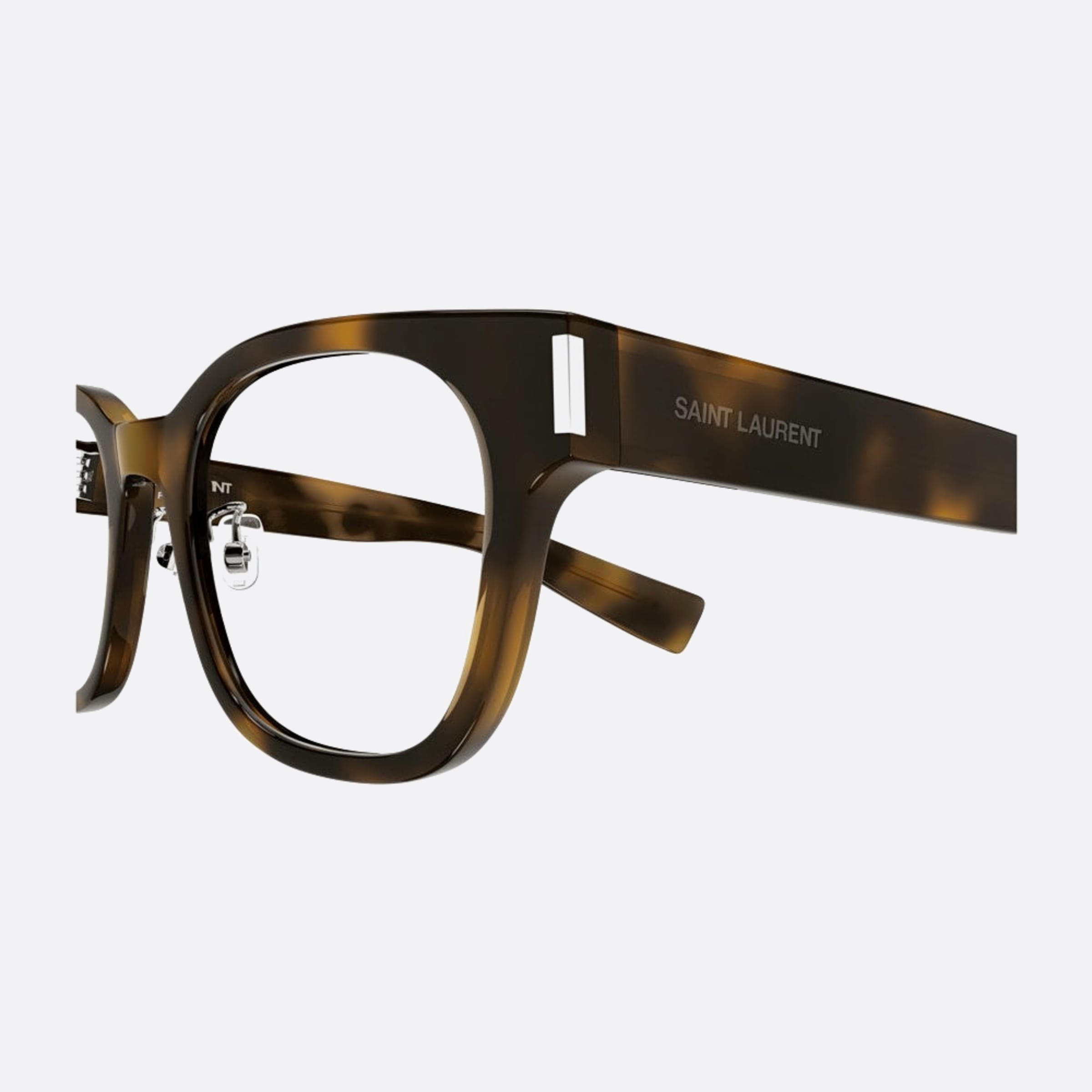 Saint 49mm Laurent Havana Squared Unisex Eyeglasses - Detail View