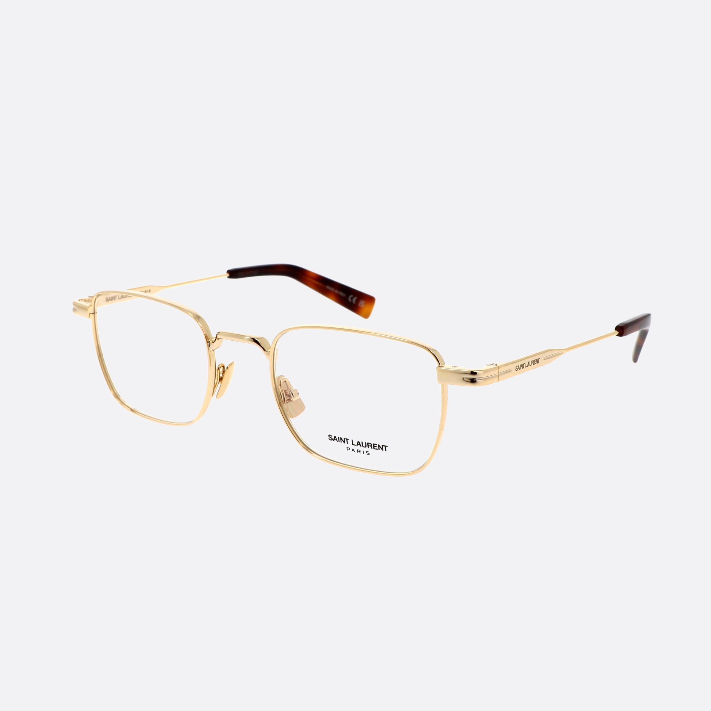 Saint 49mm Laurent Logo Gold Rectangle Men Eyeglasses - Main View