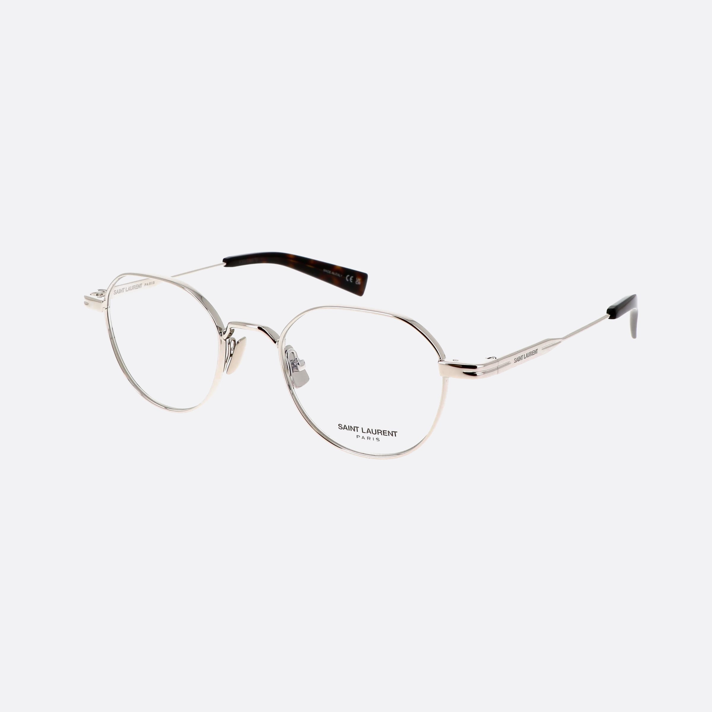 Saint 47mm Laurent Logo Silver Round Man Eyeglasses - Main View