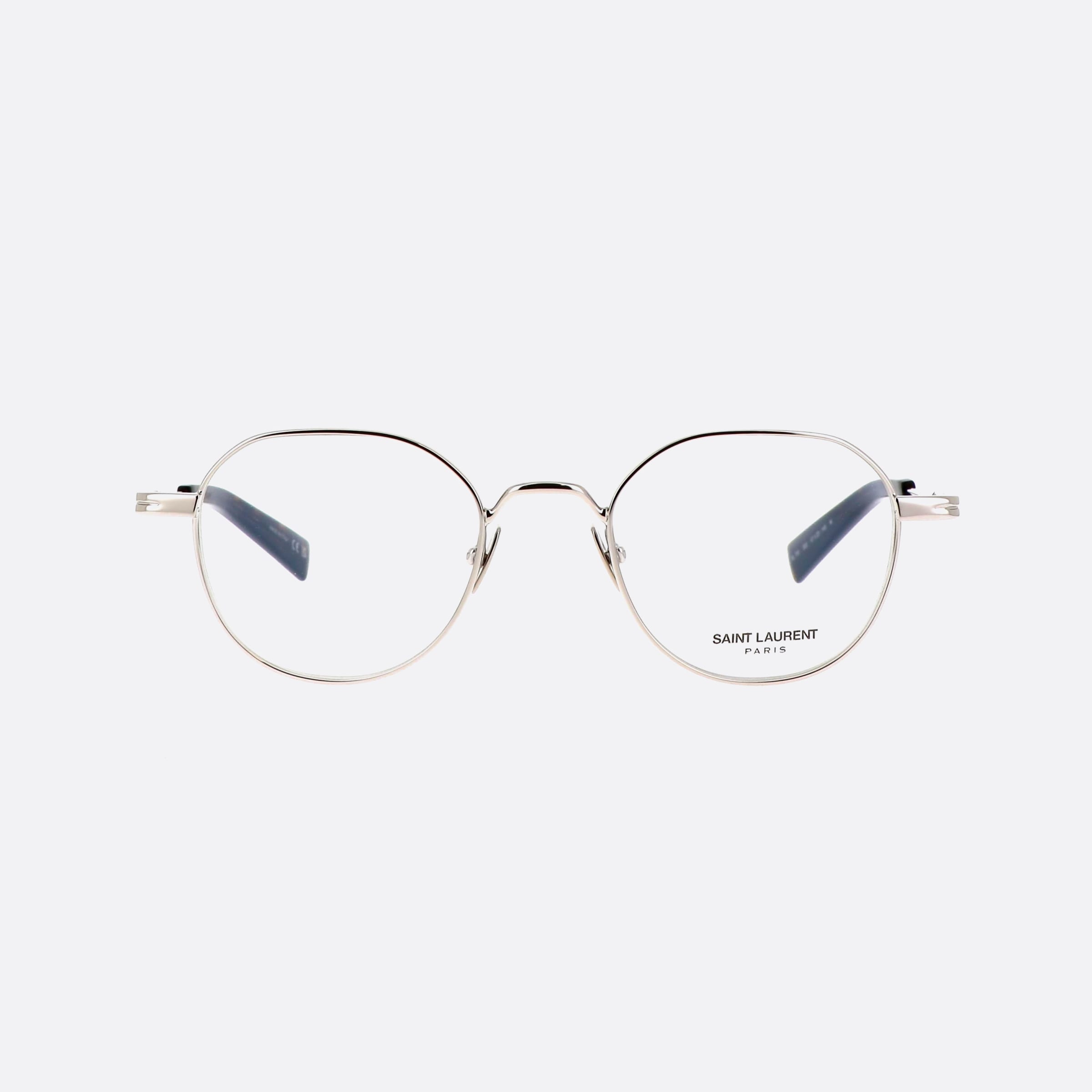 Saint 47mm Laurent Logo Silver Round Man Eyeglasses - Side View