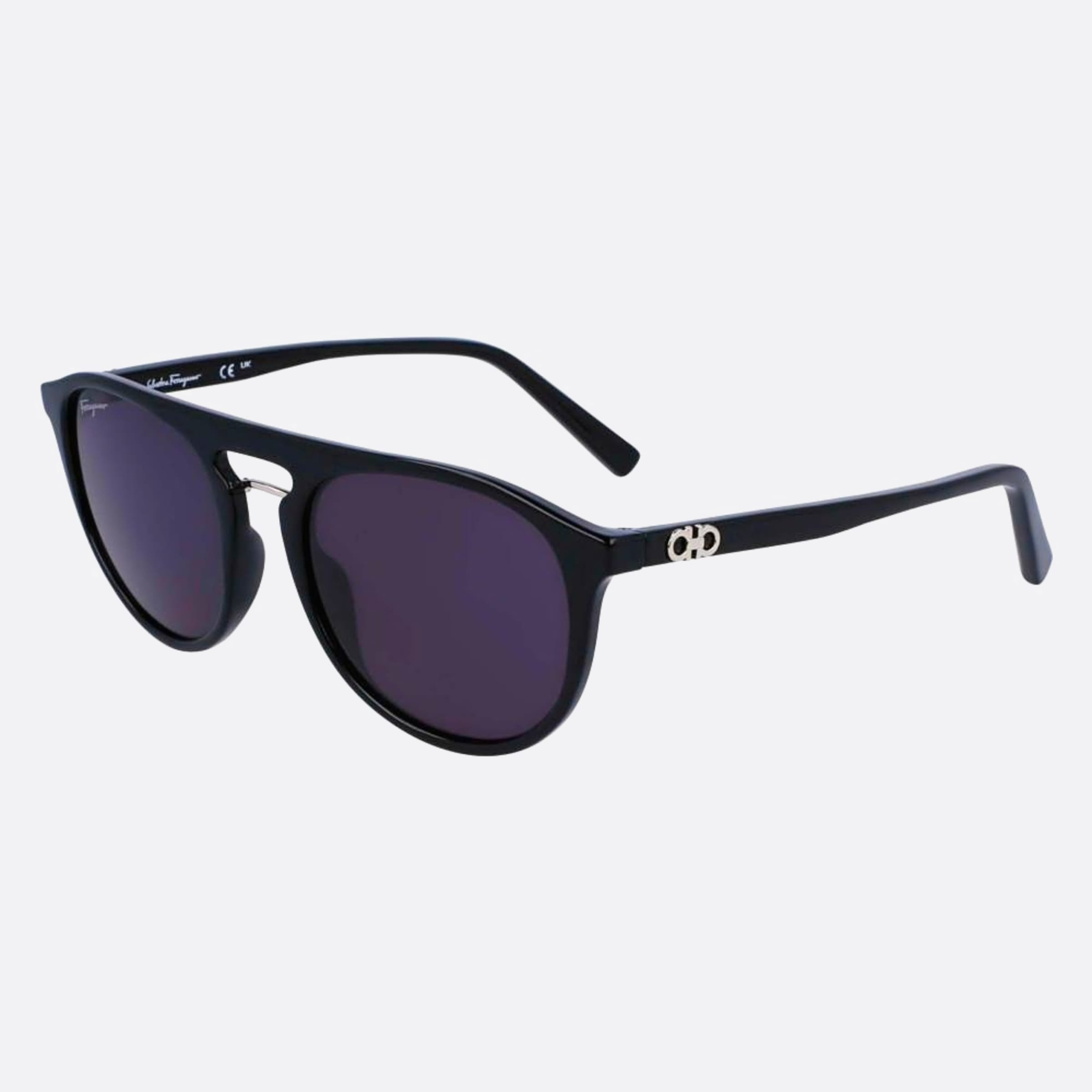 Salvatore 54mm Men's Ferragamo Black Round Sunglasses - Side View