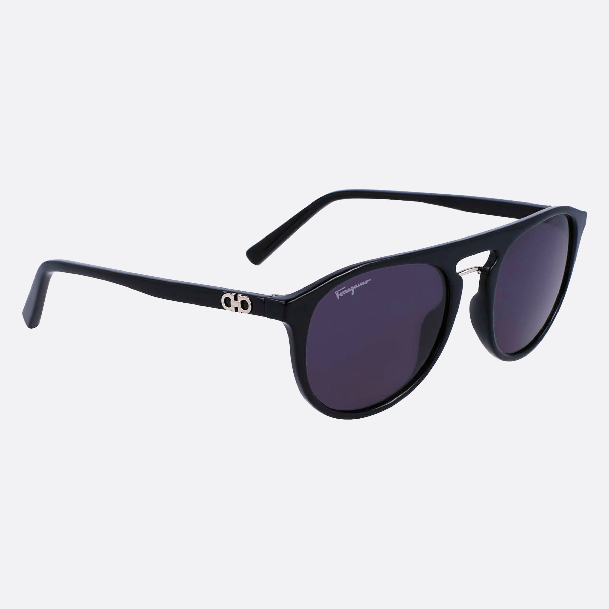 Salvatore 54mm Men's Ferragamo Black Round Sunglasses - Detail View