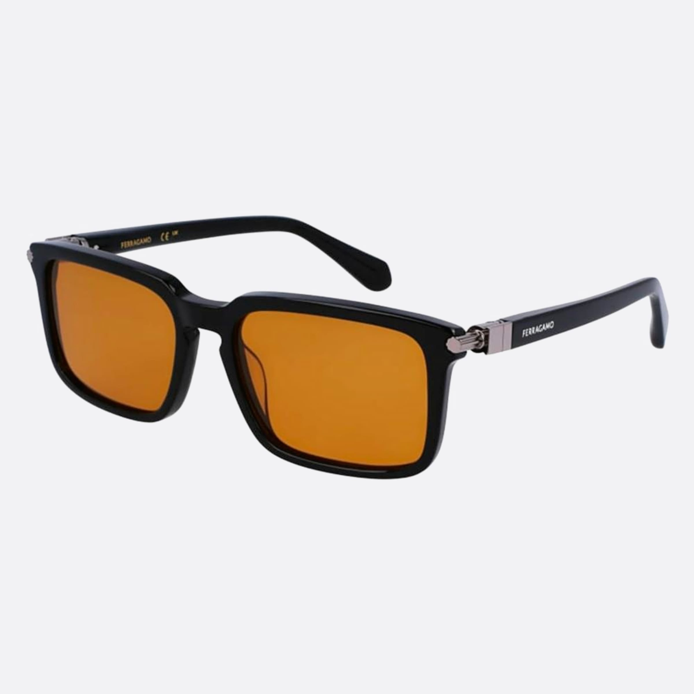 Salvatore 56mm Ferragamo Black Squared Men Sunglasses - Side View