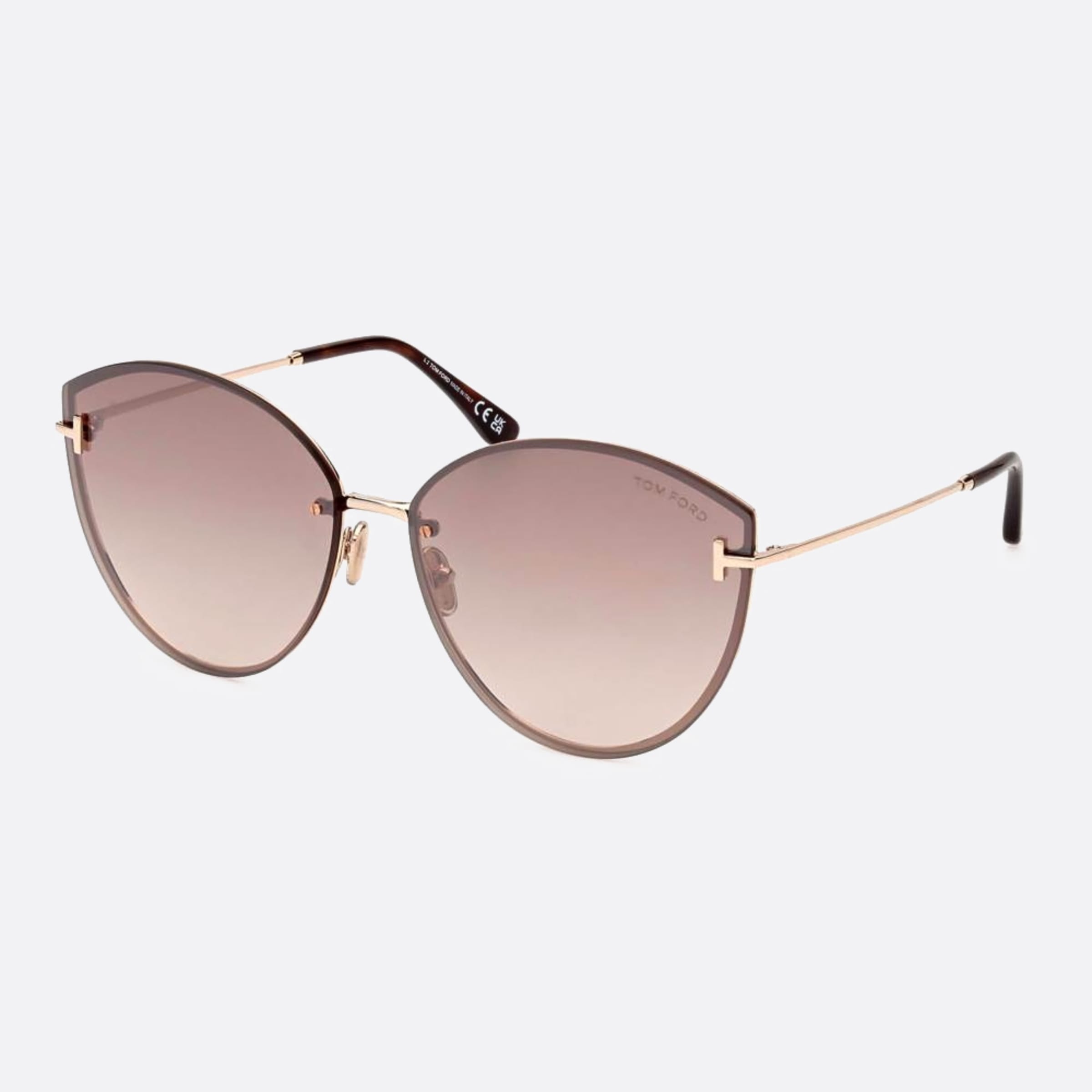 Tom 63mm Ford Evangeline 28g Rose Gold Cat Eye Women Sunglasses - Side View