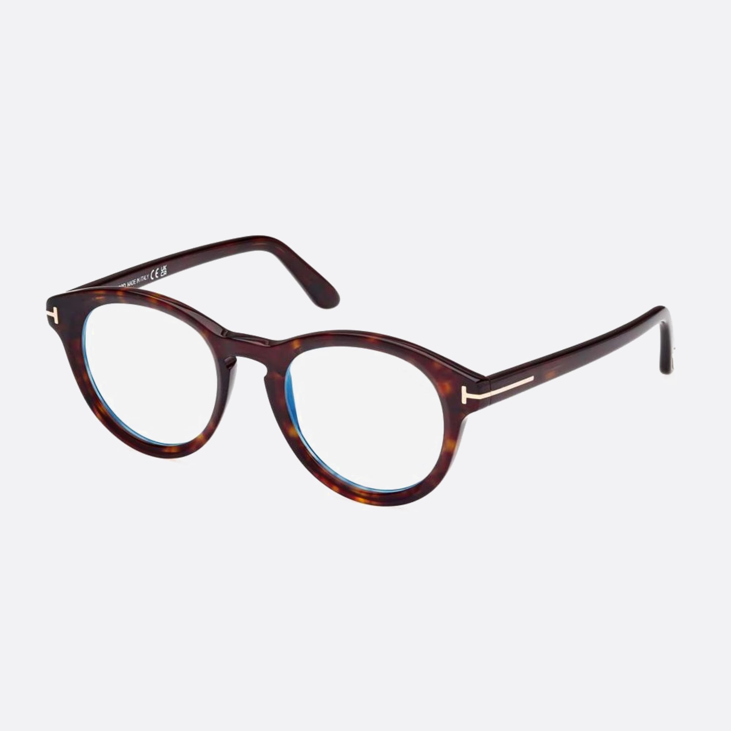 Tom 49mm Ford Blue Block Havana Round Unisex Eyeglasses - Side View