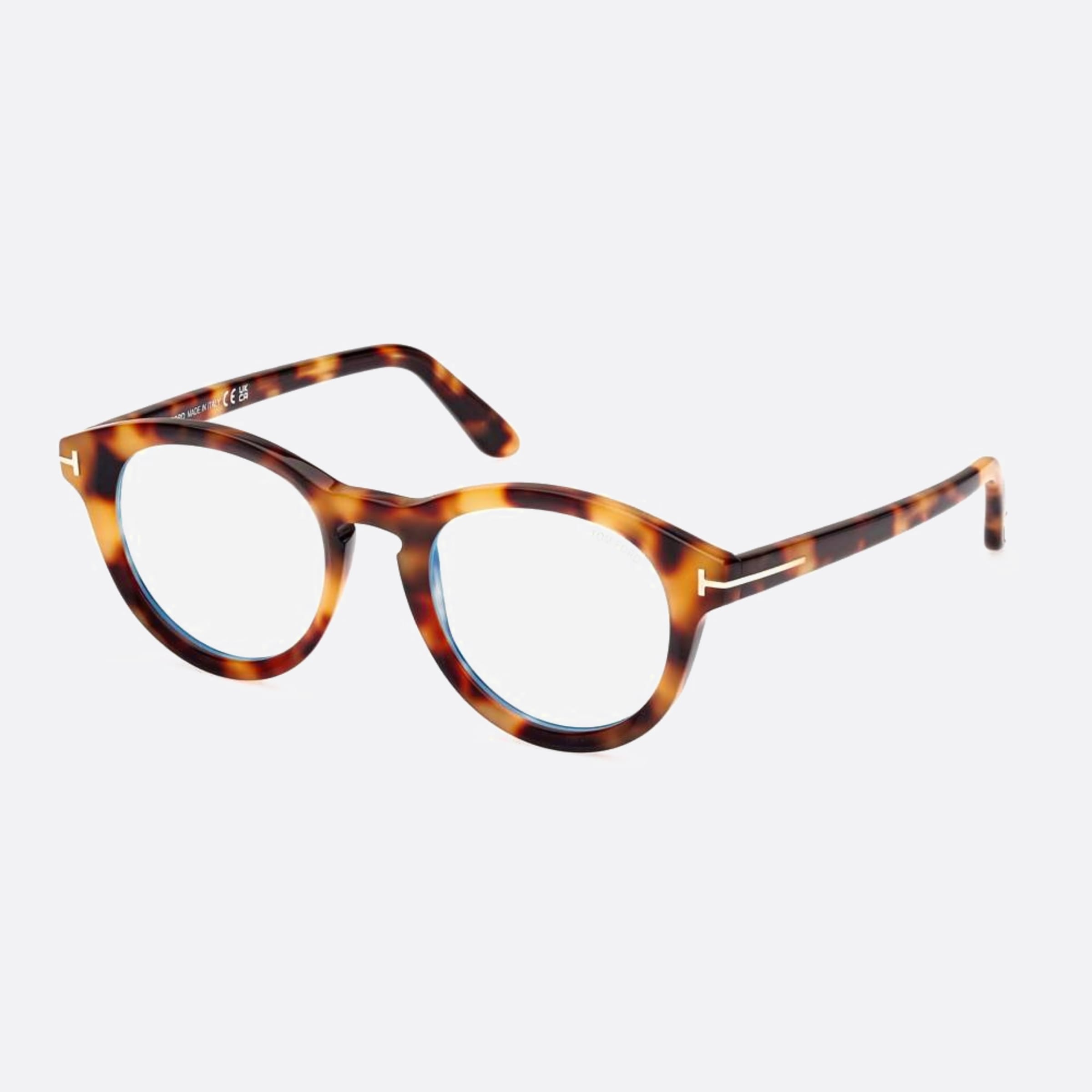 Tom 49mm Ford Blue Block Havana Round Unisex Eyeglasses - Side View