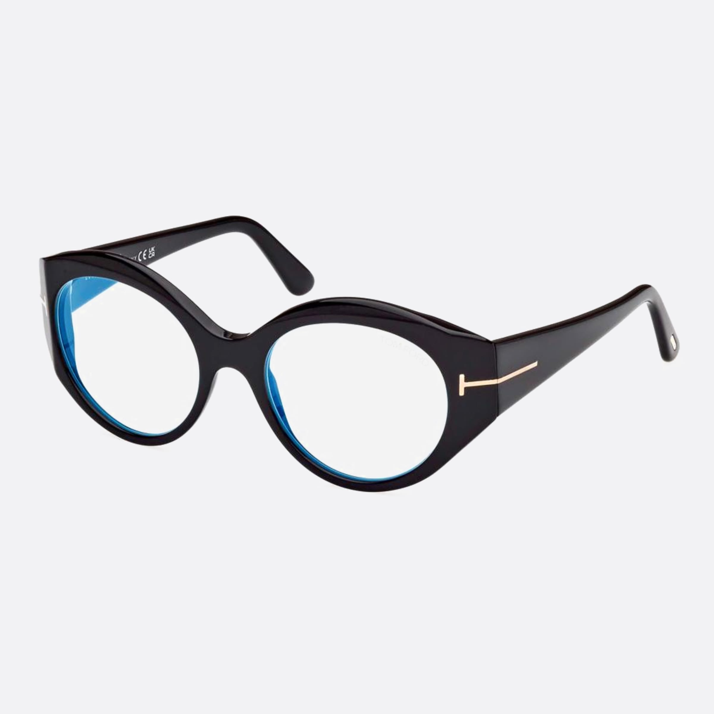 Tom 53mm Ford Blue Block Black Round Women Eyeglasses - Side View