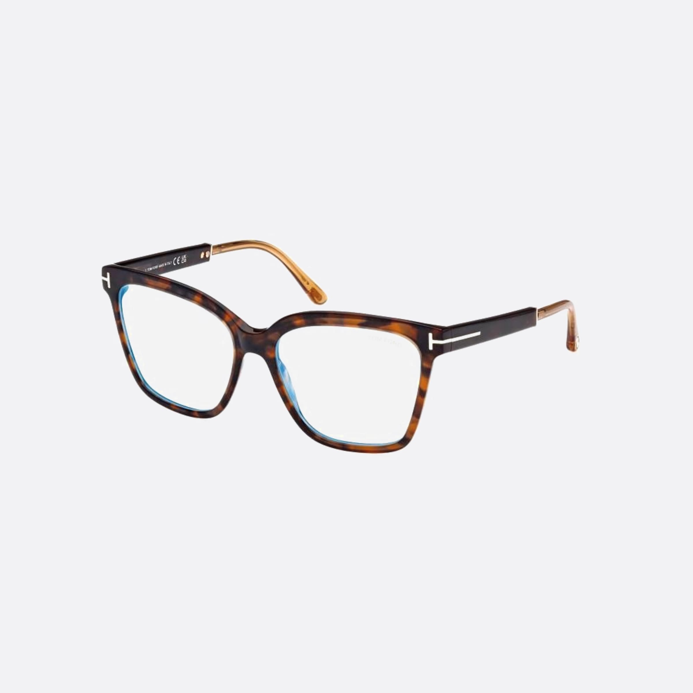 Tom 56mm Ford Ft5892 Blue Block Havana Geometric Women Eyeglasses - Side View