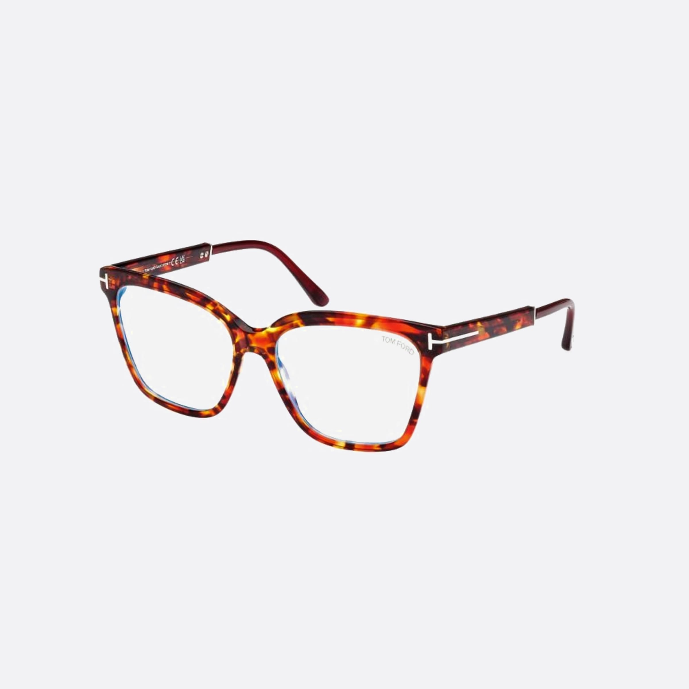 Tom 56mm Ford Ft5892 Blue Block Havana Geometric Women Eyeglasses - Side View