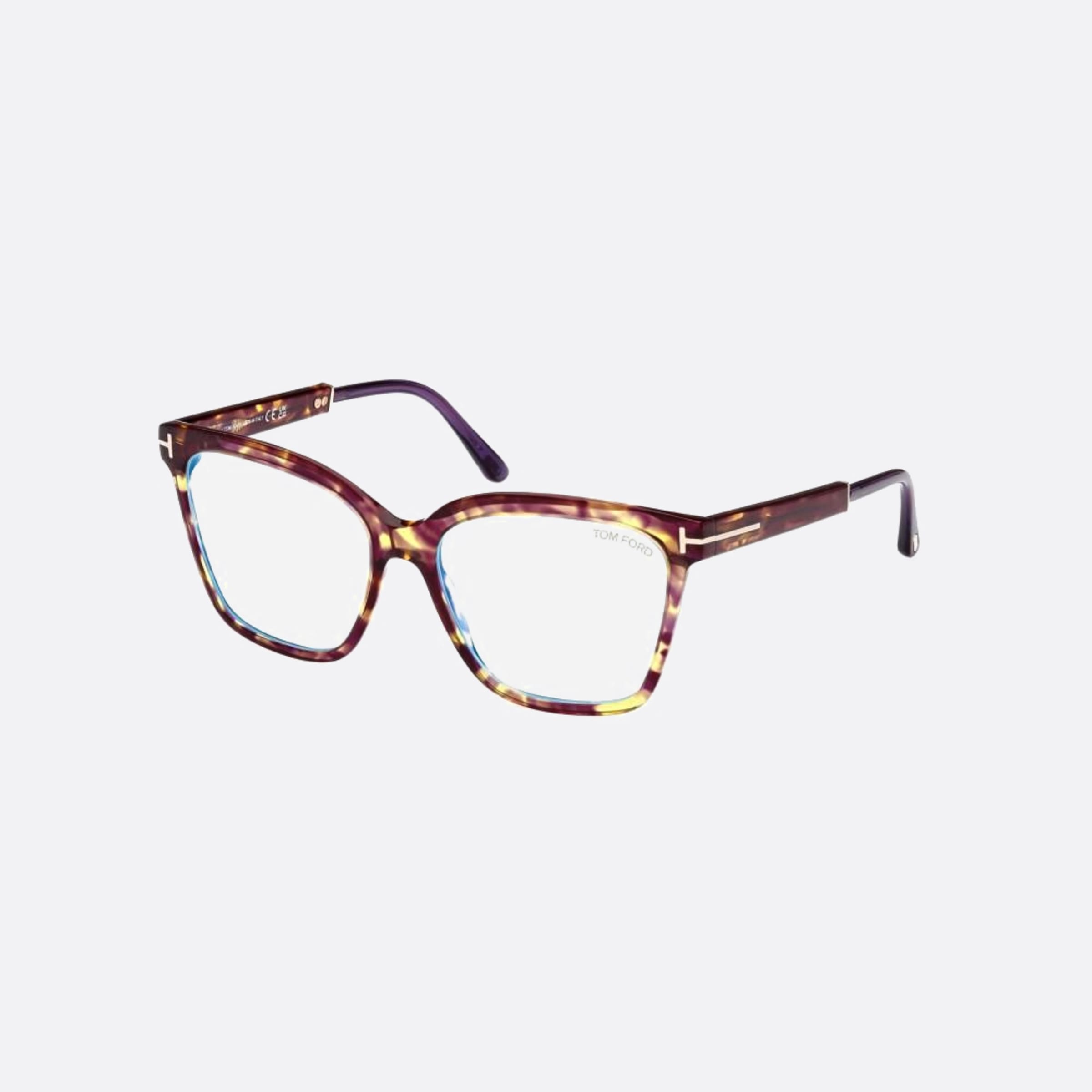 Tom 56mm Ford Ft5892 Blue Block Havana Geometric Women Eyeglasses - Side View